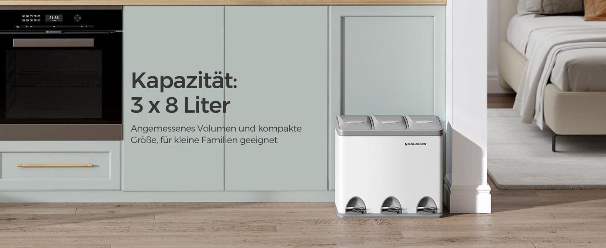 SONGMICS Mülleimer Mülltrennsystem, aus Metall, 24 L, Küche