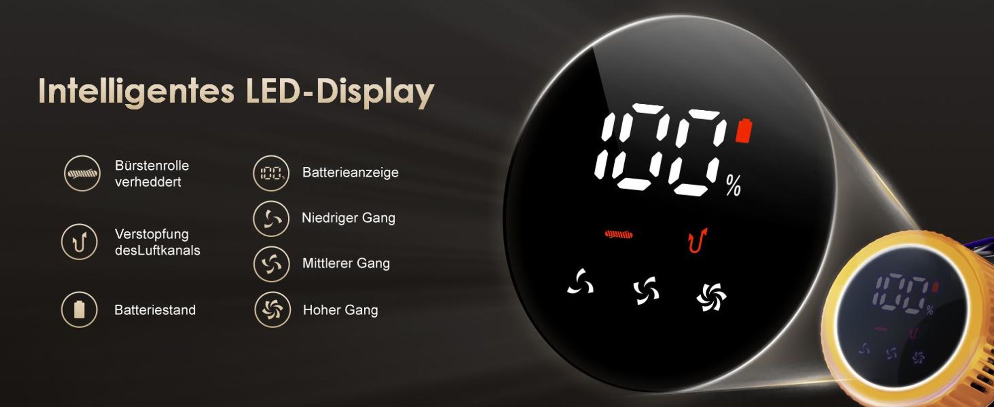 Aiibot Akku Staubsauger, 85000Pa/80Mins/750W Staubsauger Kabellos mit Smart Display , 50dB Ultraleiser Staubsauger mit Anti-Tangle-Bürste, 3 Saugmodi