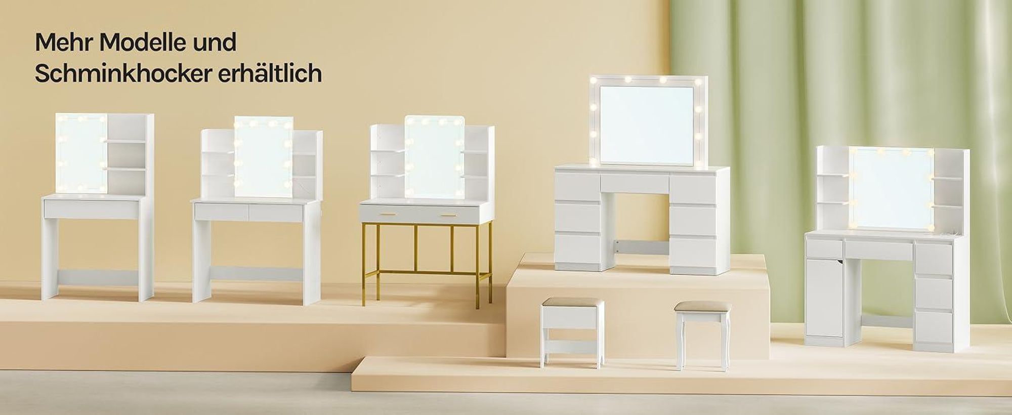 WOLTU Schminktisch mit LED-Beleuchtung, einstellbare Helligkeit, Weiß