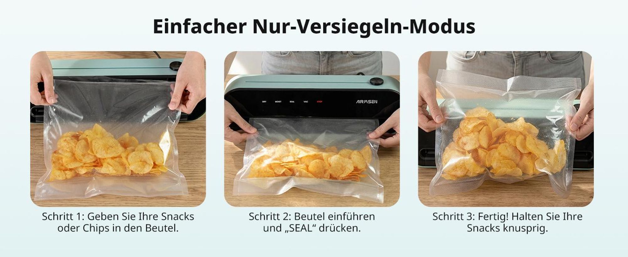 AIRMSEN Vakuumiergerät, vollautomatisches Versiegelungsgerät, 120W,30cm Versiegelungsbreite, inklusive 10Vakuumbeuteln und eingebautem Beutelschneider