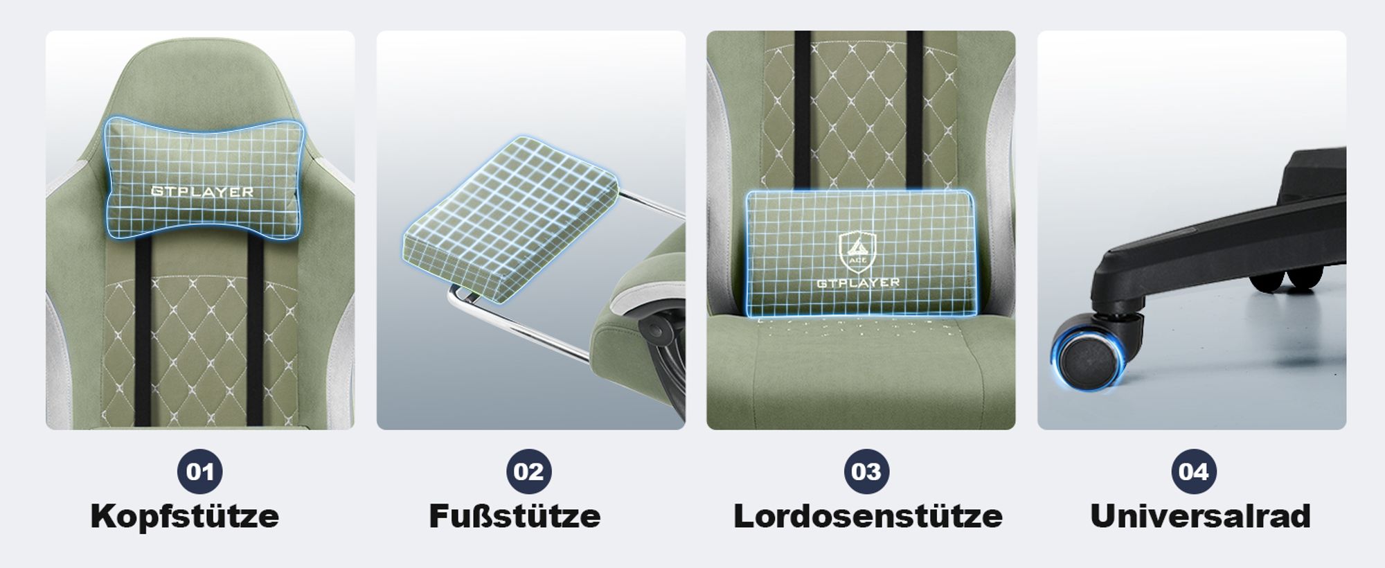 PLAYER Gaming Stuhl Ergonomischer Gaming Sessel Schreibtischstuhl PC Gamer Racing Stuhl mit Stoffoberfläche, Federsitzkissen, Verbindungsarmlehnen