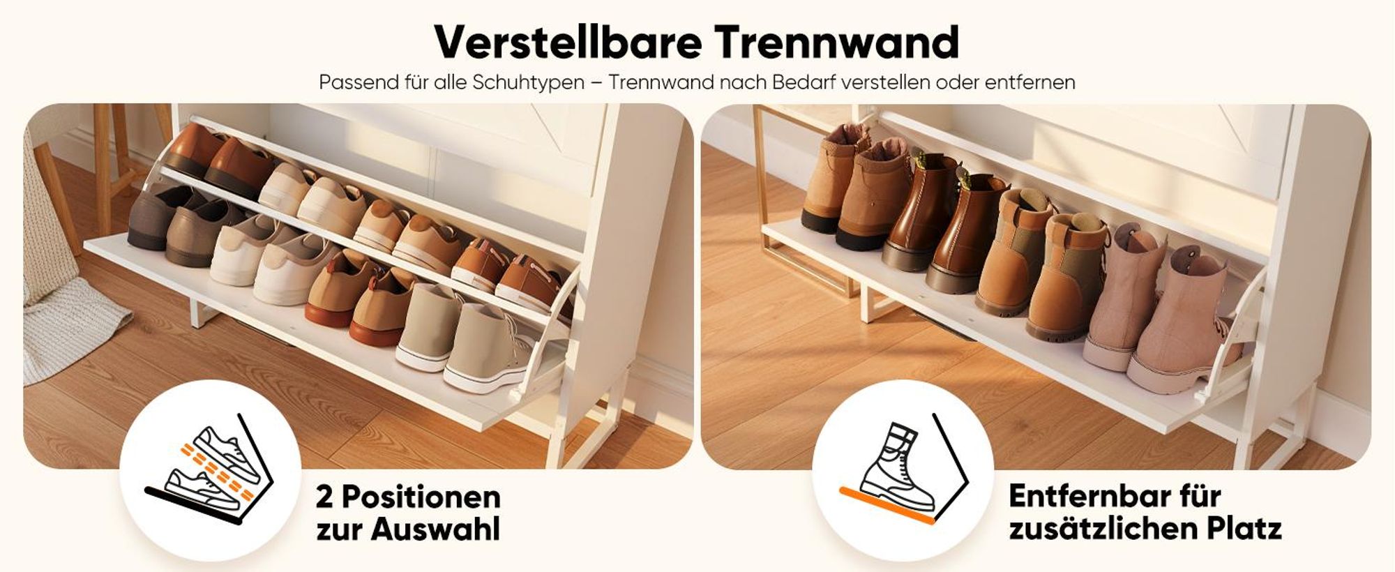 HOKEEPER Schuhschrank 2 Klappen, Schuhkipper, Shoe Cabinet, freistehendes schmales Schuhregal, Schuhkommode für Eingangsbereich für 18-24 Paar Schuhe