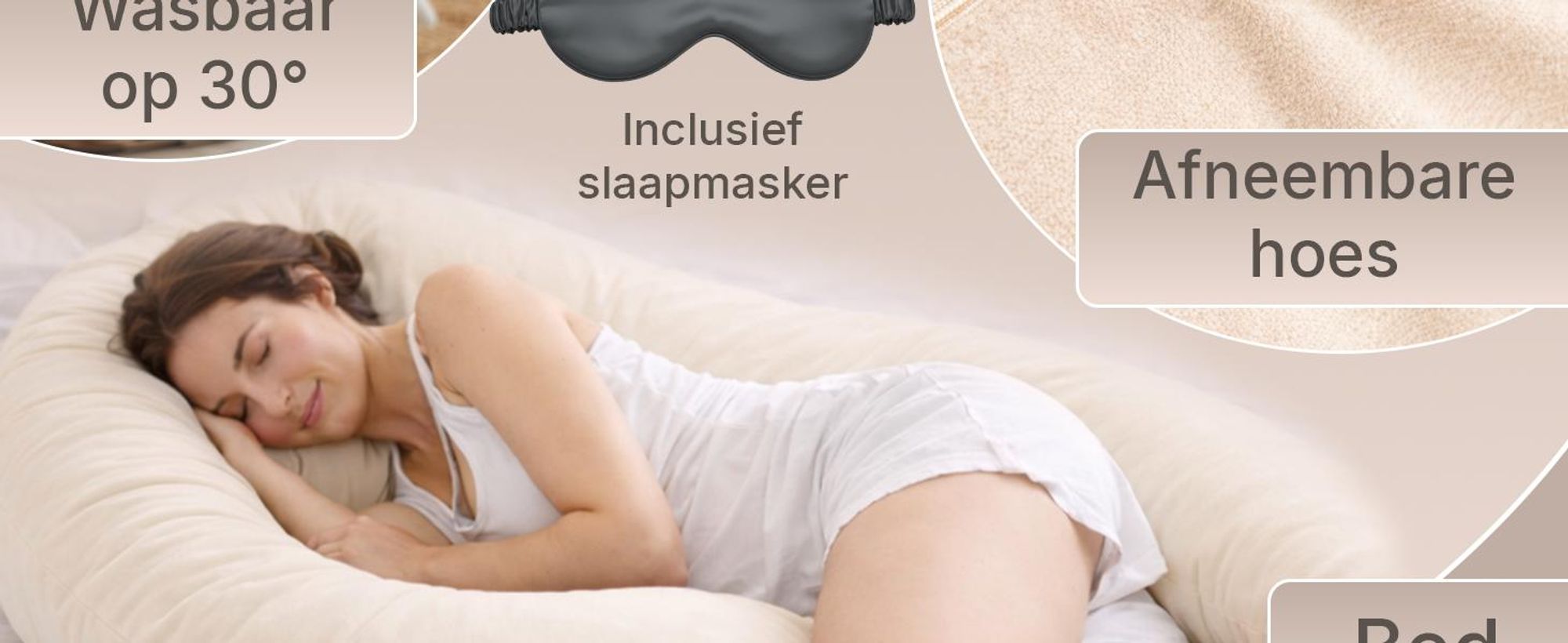 ELONEO Zijslapenkussen met hoes, kussens voor tijdens het geven van borstvoeding, zwangerschapskussen XXL, kleur: crème