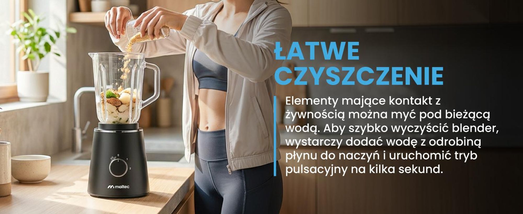 Blender stojący MalTec z dzbankiem o pojemności 1,5 l i butelką na wynos o pojemności 500 ml, moc 1000 W, 6 ostrzy ze stali nierdzewnej, 2 prędkości i funkcja pulsacyjna, antypoślizgowe nóżki – do przygotowywania koktajli i zup
