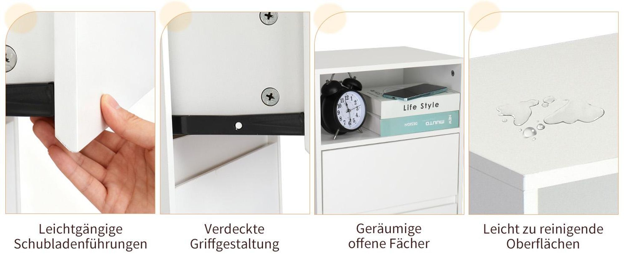FCH Nachttisch, 2er Set, mit 1 offenem Fach, 2 Schubladen, 40 x 30 x 60 cm, Weiß