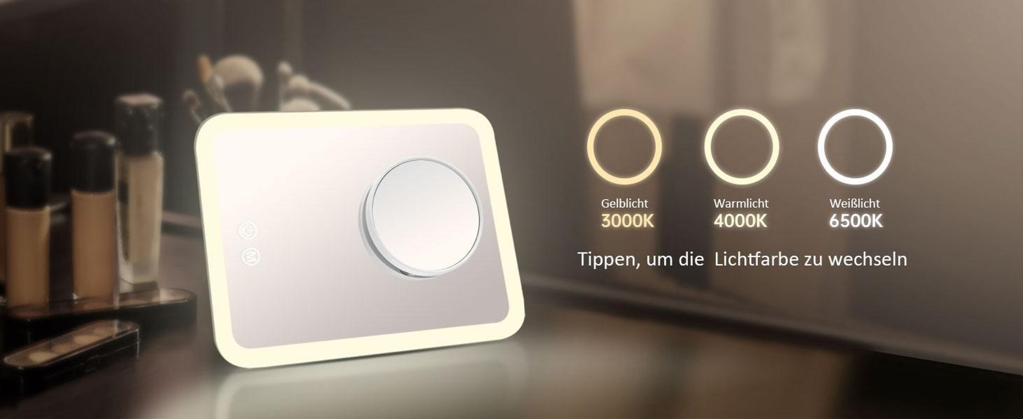 EMKE LED Kosmetikspiegel 181x232mm Weiß Schminkspiegel mit Saugnapf und 3 Fach Vergrößerungsspiegel
