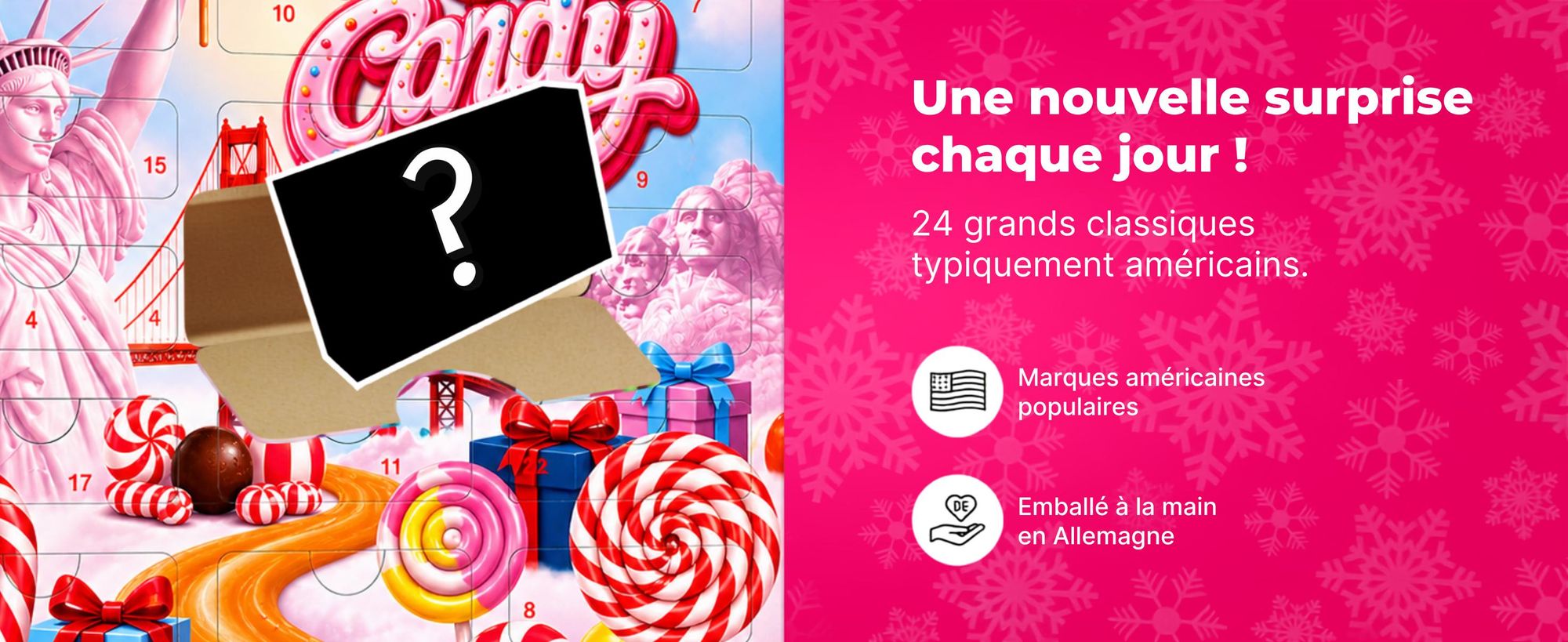 BOXILAND® calendrier avent US Sweets 2026, 24 bonbons américains, candy
