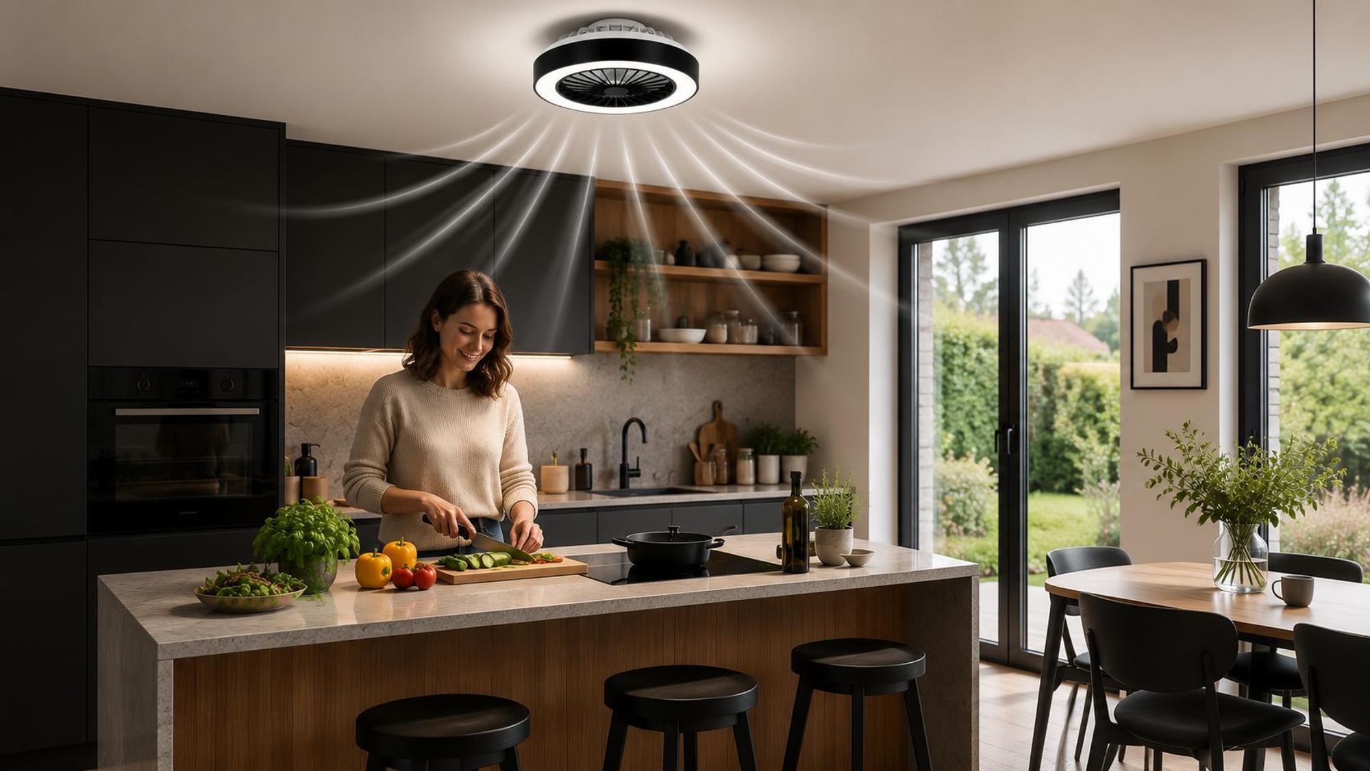 XUDO Deckenventilator mit LED-Licht 36 W, dimmbar, App, Fernbedienung, schwarz