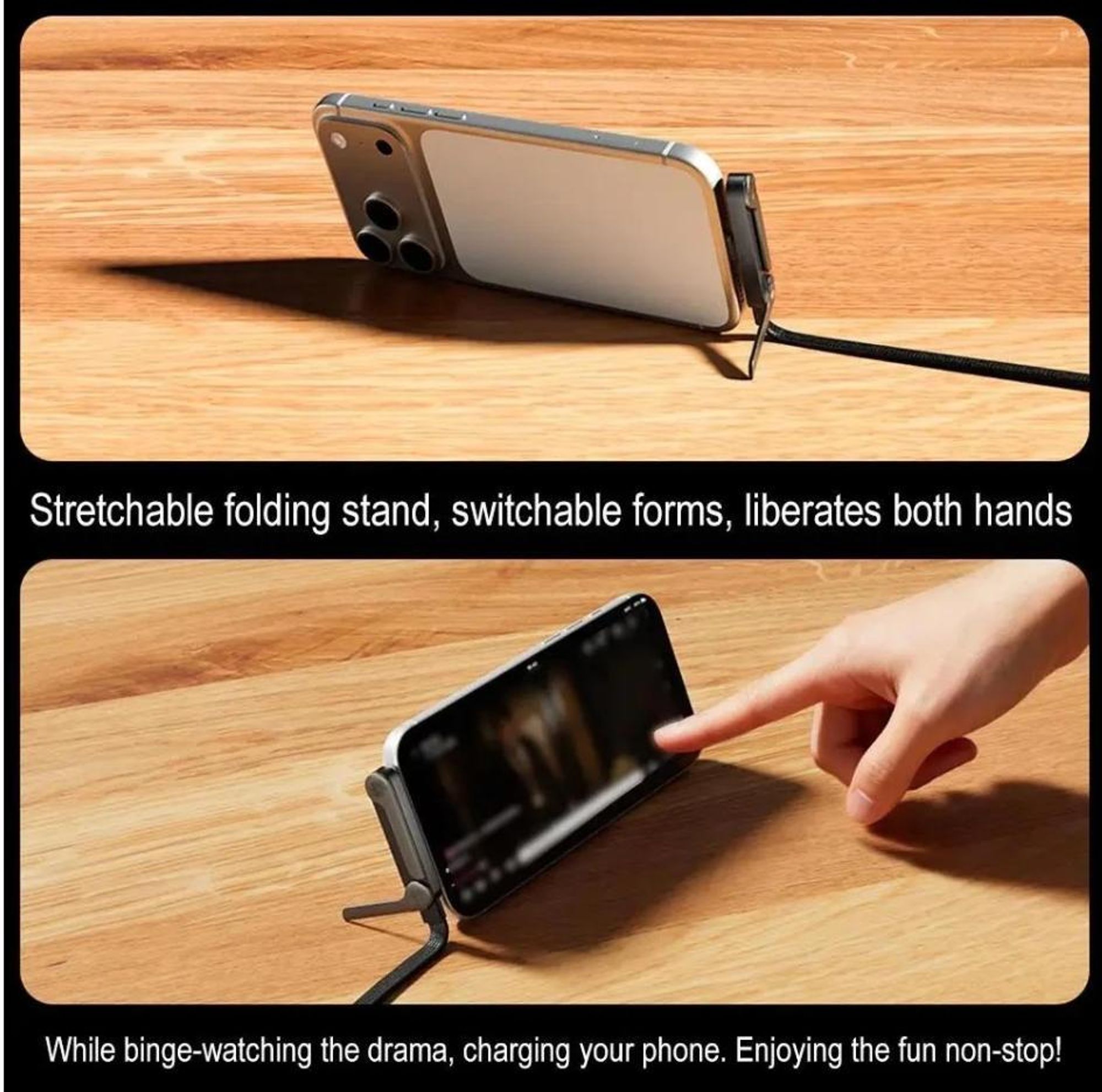 2-teiliges faltbares Ladekabel mit integriertem Ständer Schnellladekabel für Smartphone und Tablet 240 W ultraschnelles Datenkabel Smartphonehalterung
