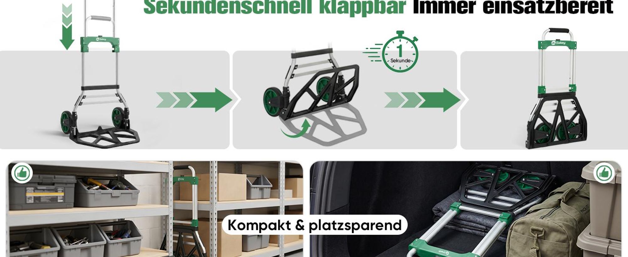 Sekey Sackkarre 150kg Klappbar Transportkarre XXL Anti-Rutsch Plattform 2 Expanderseile verstärkter Alurahmen höhenverstellbar 77/107cm stabil