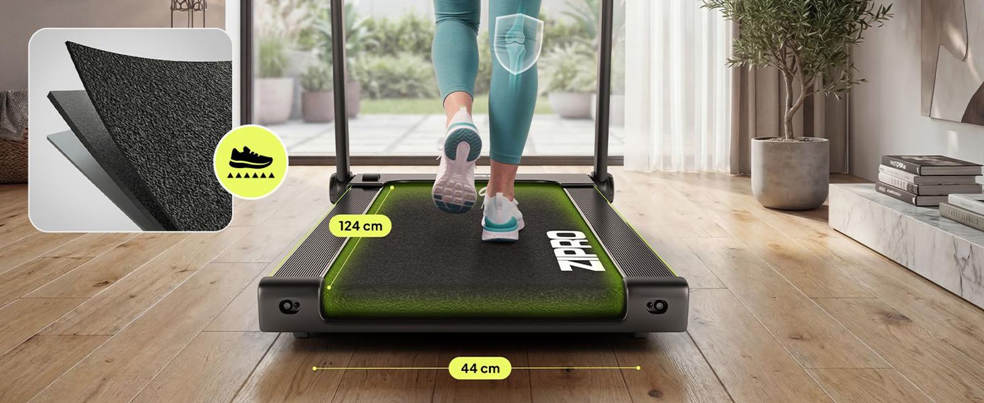 Zipro Laufband Elektrisch Jogger – Klappbar Ultra Flach für Unter das Bett Bis Geschwindigkeit LED Touch Display Pulsmessung Platzsparendes