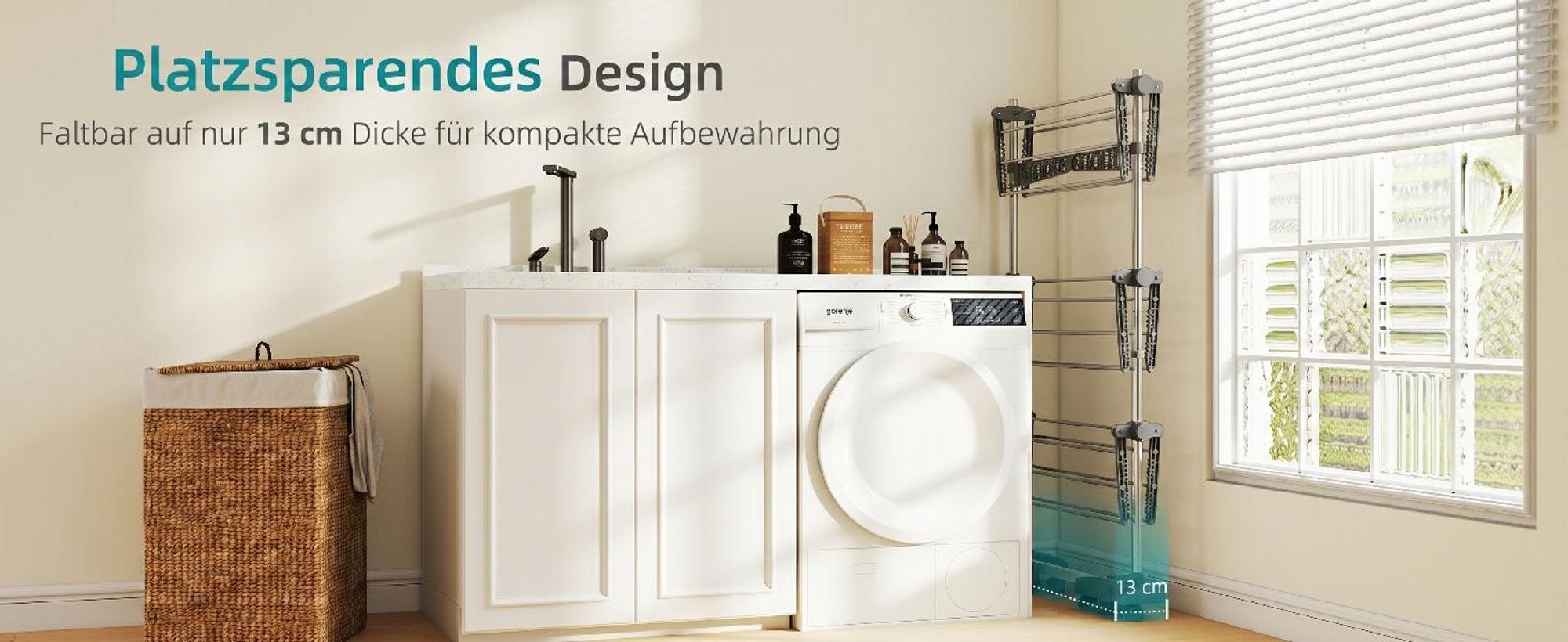 Mobiler Wäscheständer Wäschetrockner-Turm Seitenflügel auf 3/4 Ebenen Grau