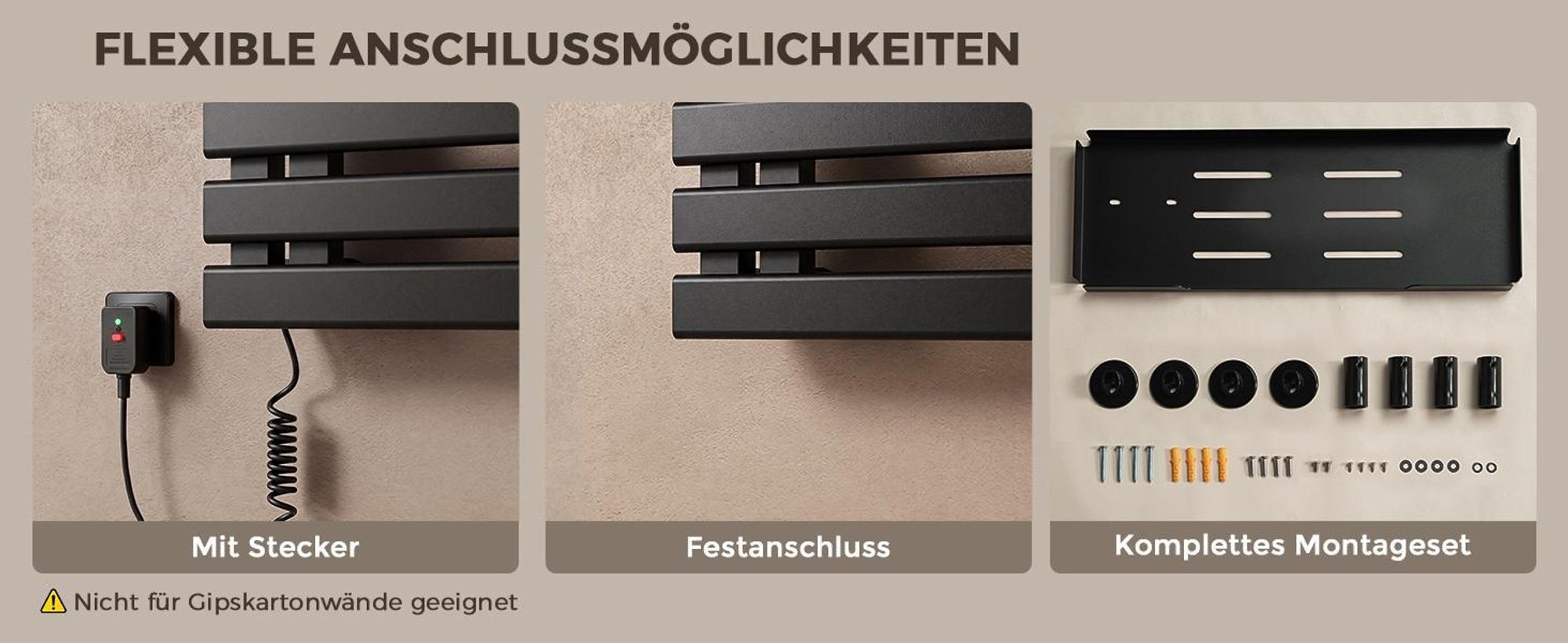 S'AFIELINA Handtuchheizkörper elektrisch mit Ablage 1050×500mm 335W Schwarz,Smart Handtuchwärmer mit WLAN-App, Carbonfaser-Heizung, 6 Heizmodi