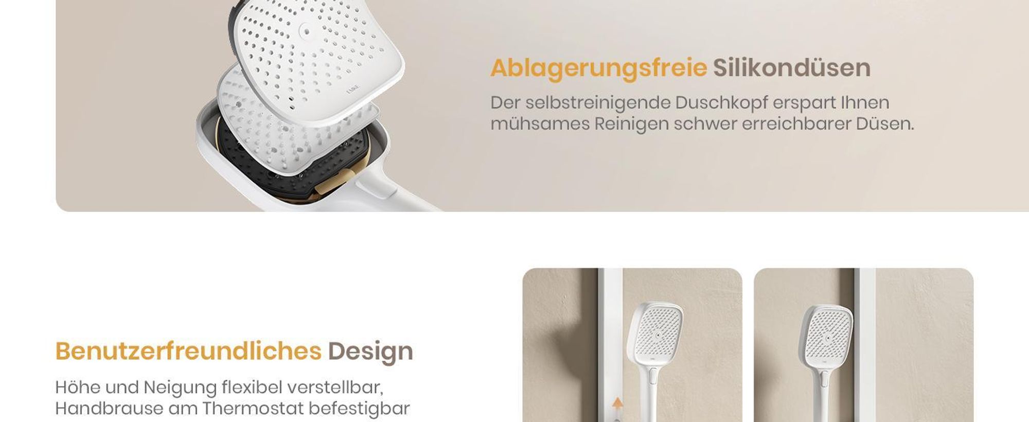 EMKE Duschsystem mit Thermostat Duschsäule Weiß mit 360×240mm Regendusche eckig, Badewannenauslauf, Wassermengenregler & Glasablage F27
