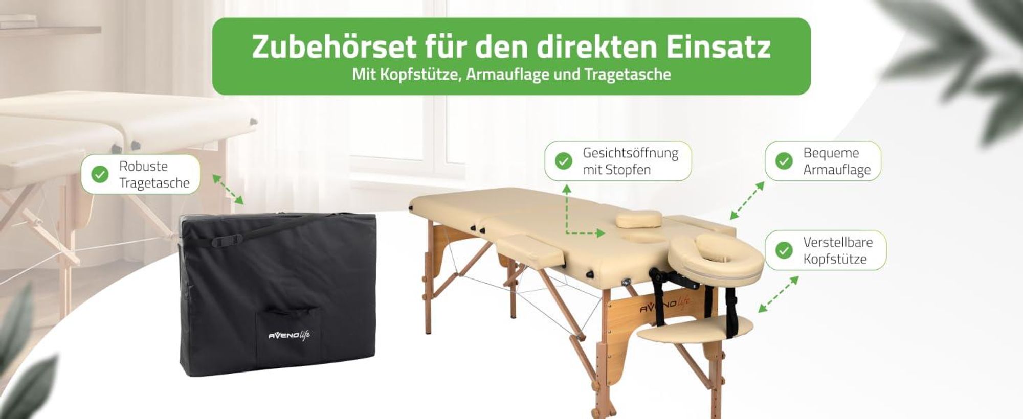 Habys Sofia Light Massageliege Mobile Massagetisch Kosmetikliege 2 Zonen Tragebares Massagebett höhenverstellbar inkl. Kopfstütze & Armlehnen 213 cm