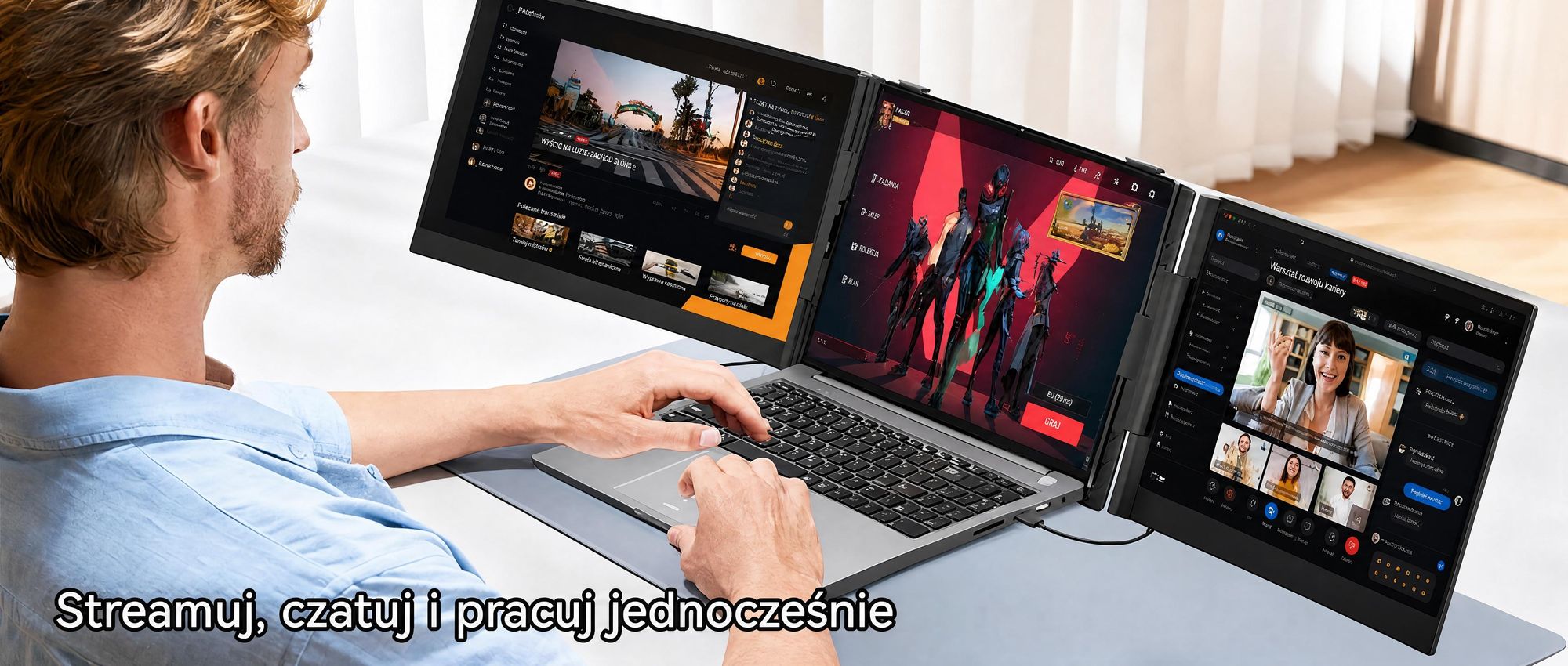 Blackview Przenośny monitor DCM6 14", monitor do laptopa z dwoma ekranami, ultracienki, FHD, do laptopów 13,3"-17,3", certyfikat obrót o 180°, kompatybilny z systemami Windows/Mac/Android