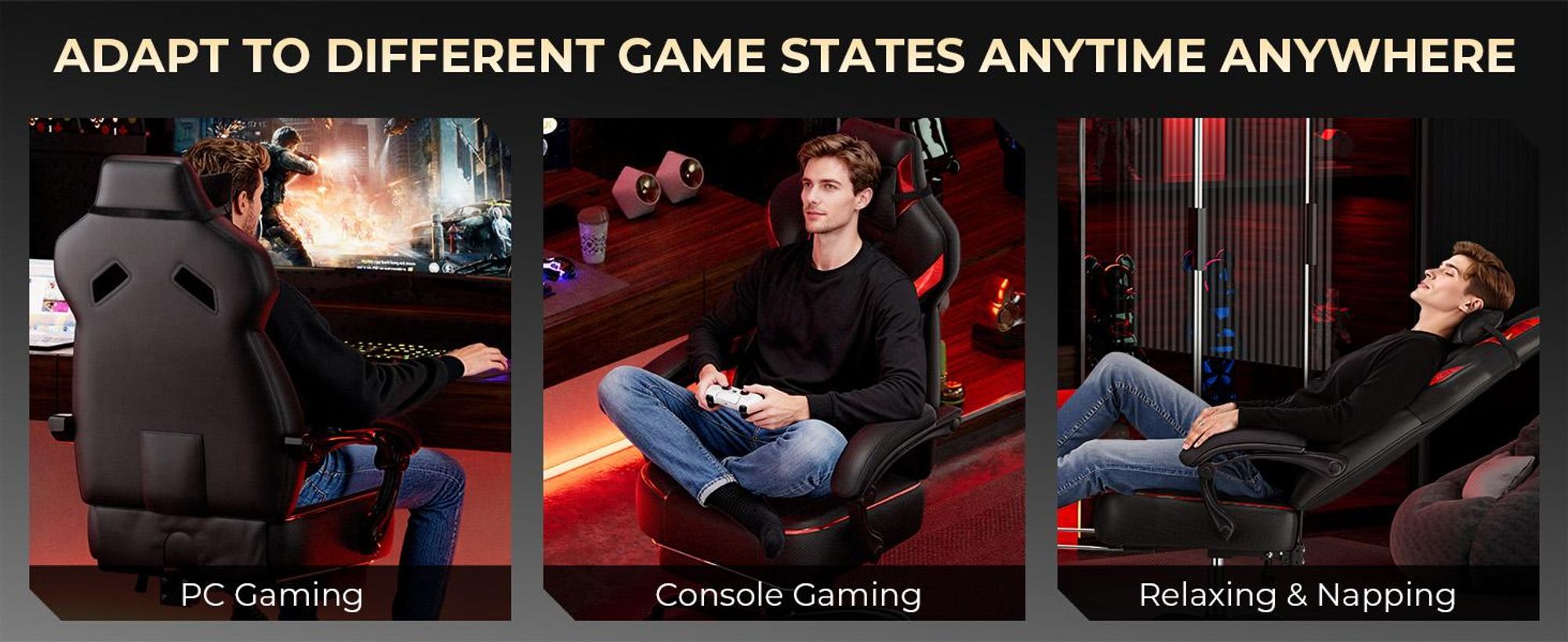 GTPLAYER Sedia da gaming, poltrona da gaming, sedia da gaming con poggiapiedi, cuscino lombare, poggiatesta, regolabile in altezza, braccioli regolabili con poggiapiedi, rosso