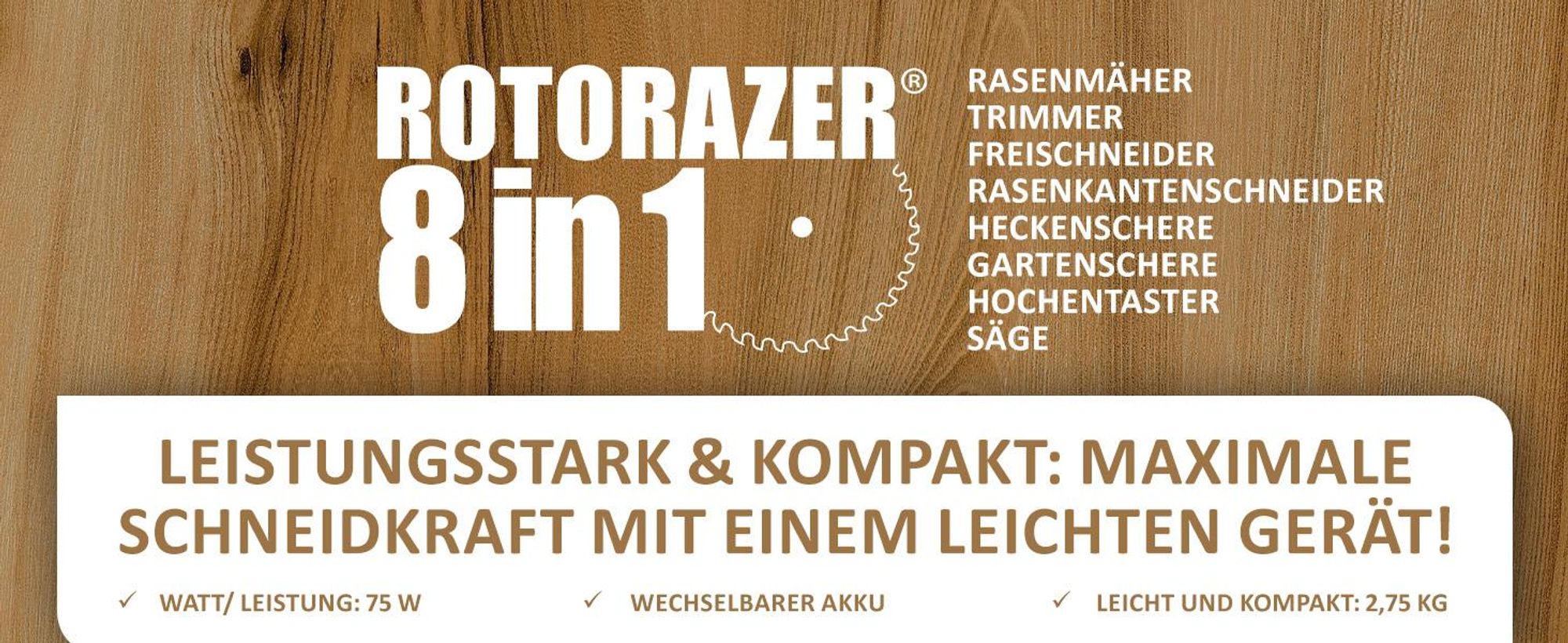 Genius Rotorazer Akku Rasentrimmer (22tlg.) Rasenkantenschneider Freischneider 8 in 1 mit Akku, einstellbarer Schnitttiefe, 7 Messerscharfe Klingen