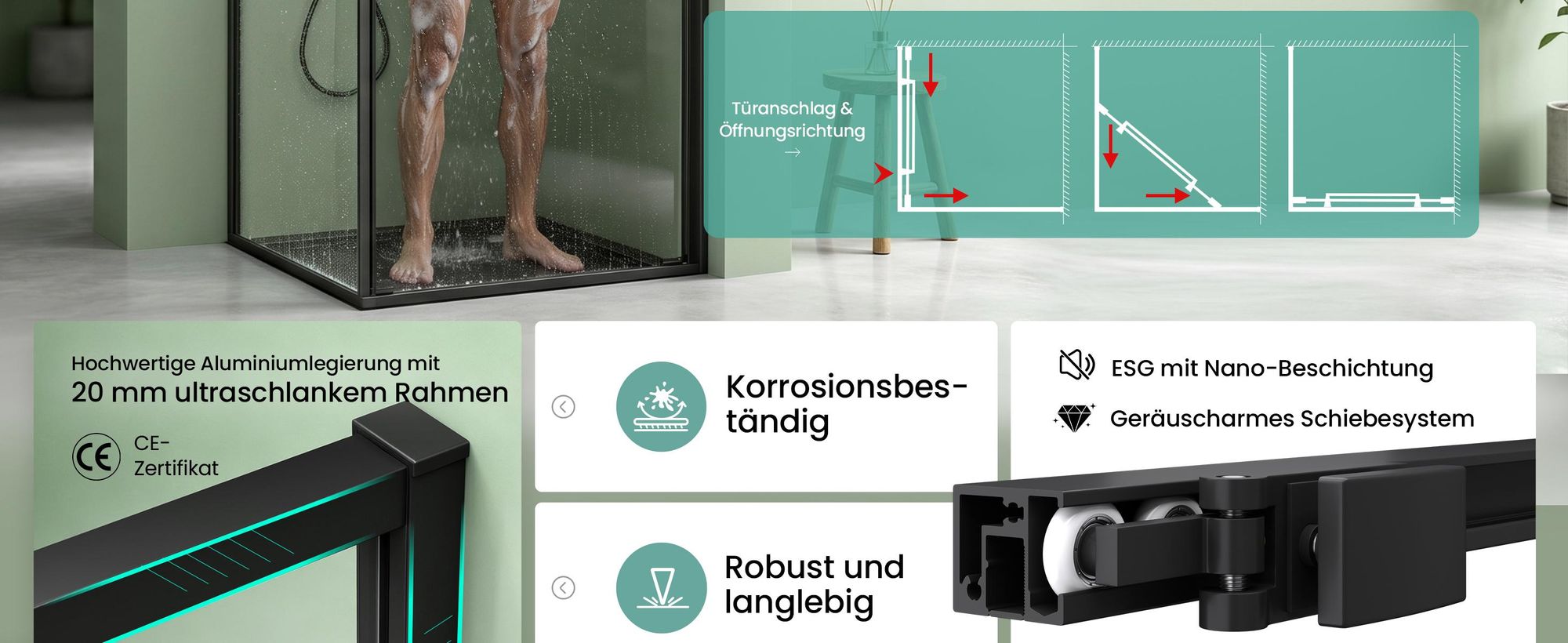 Mai & Mai Duschkabine Eckeinstieg 80x80 cm mit Schiebetür nach innen, Eckdusche Duschabtrennung 195cm Höhe, 6mm ESG-Sicherheitsglas Nano-Beschichtung Ravenna69K Schwarz