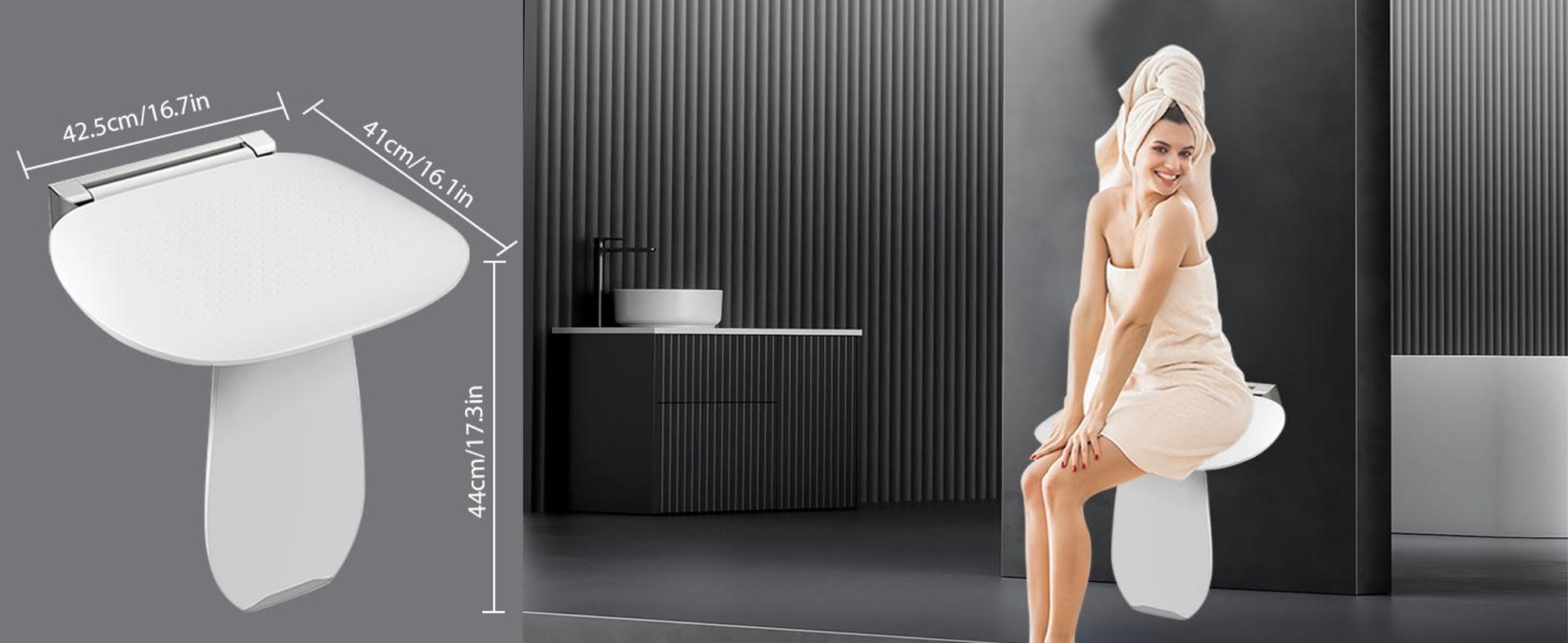 HEUFFE Duschsitz Klappbar Wandmontage Duschklappsitz Klappsitz Dusche bis 200kg Badestuhl Duschhocker-Badhocker Hocker Duschstuhl für Senioren, Weiß