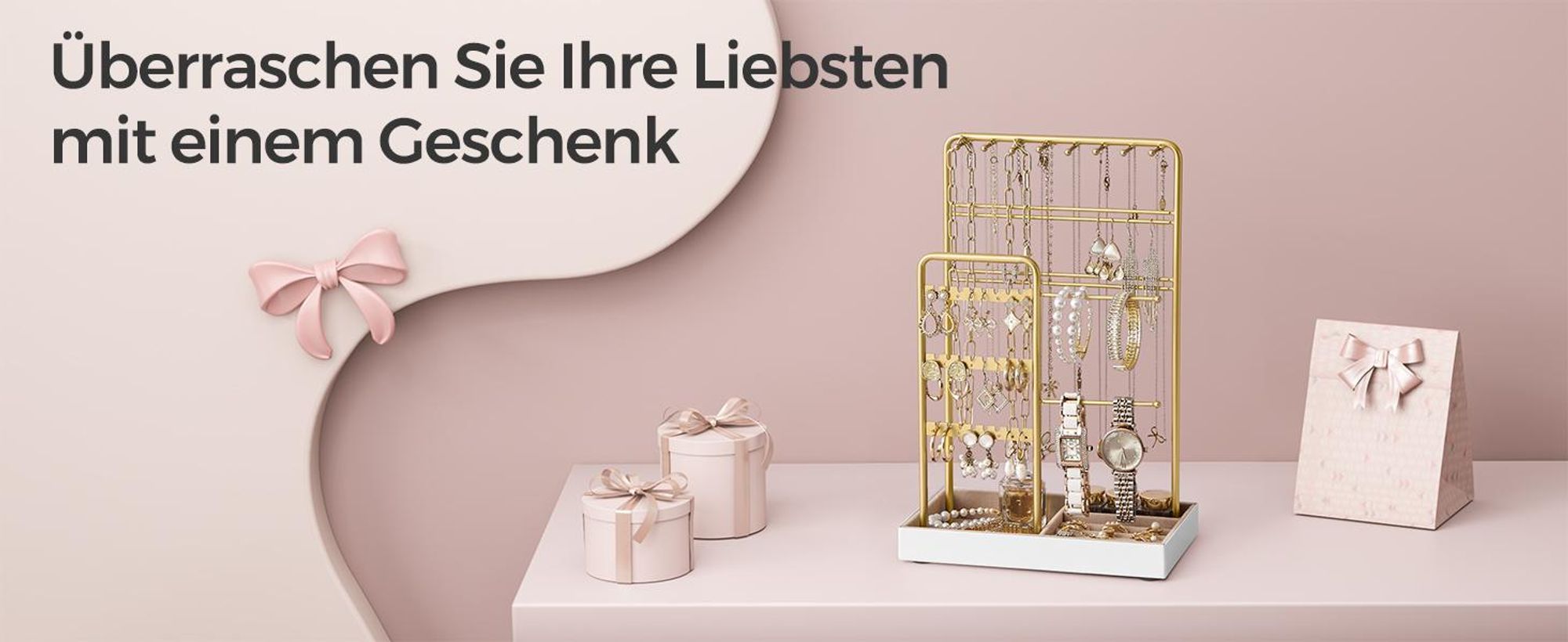 SONGMICS Schmuckständer Schmuckhalter, Metallrahmen, Schmucktableett Samt Schmuckaufbewahrung