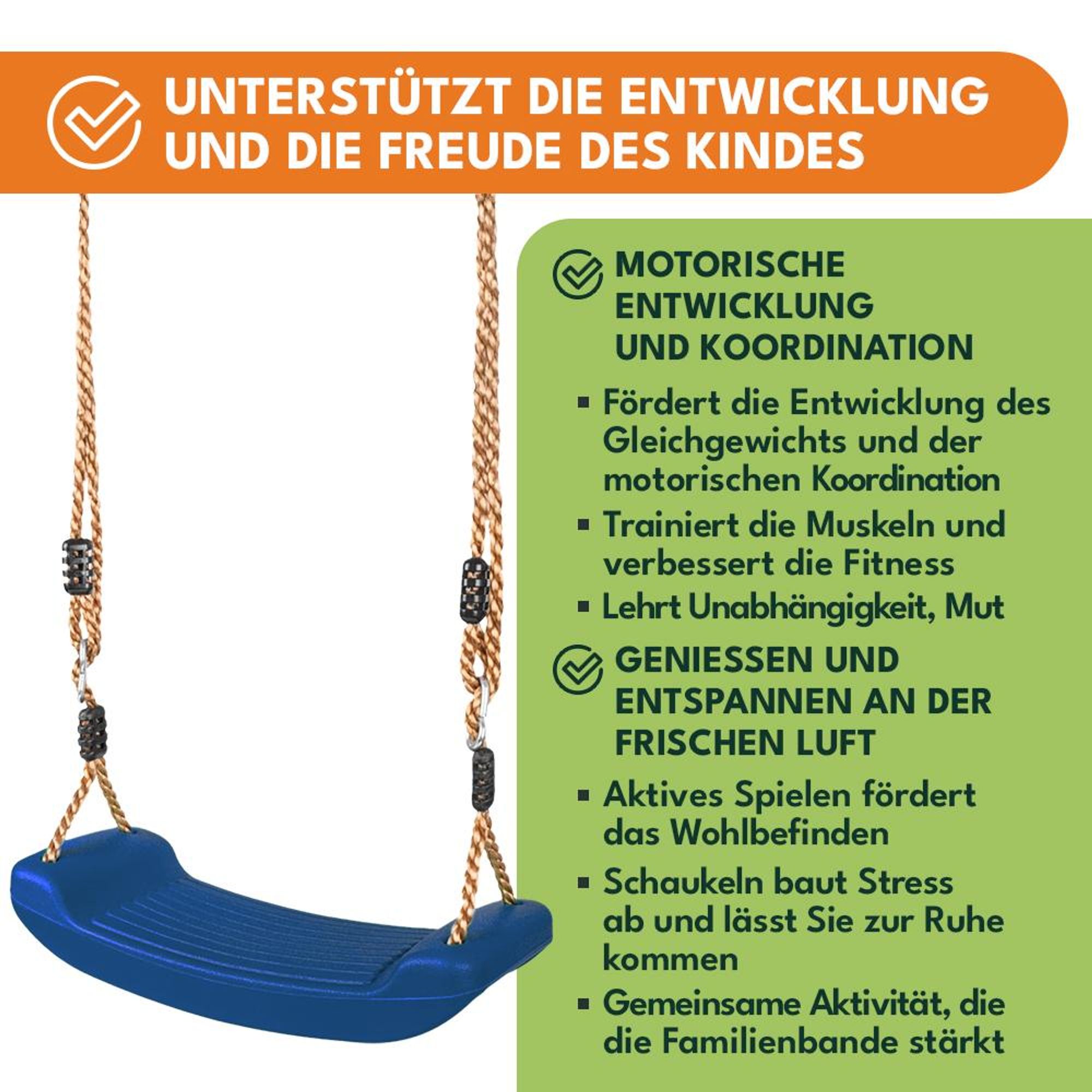 KRUMAD Kinderschaukel Outdoor Indoor, Babyschaukel, Schaukel, Tragkraft bis 35 kg, Höhenverstellbar, Babysitz für Kinderzimmer, Dunkelblau