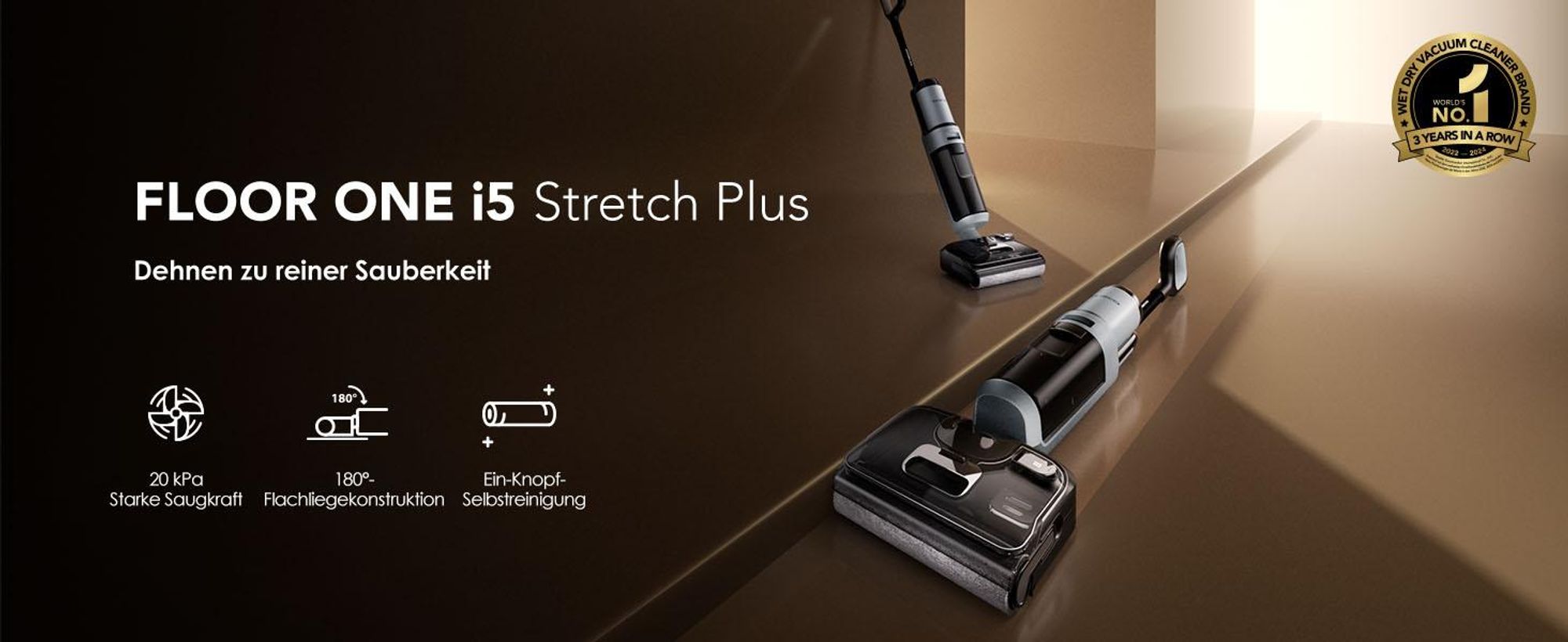 Tineco FLOOR ONE i5 Stretch Nass Trockensauger, 180° Lay-Flat Waschsauger, 20kPa Saugkraft, Beidseitige Kantenreinigung, 30 Min, Anti-Tangle