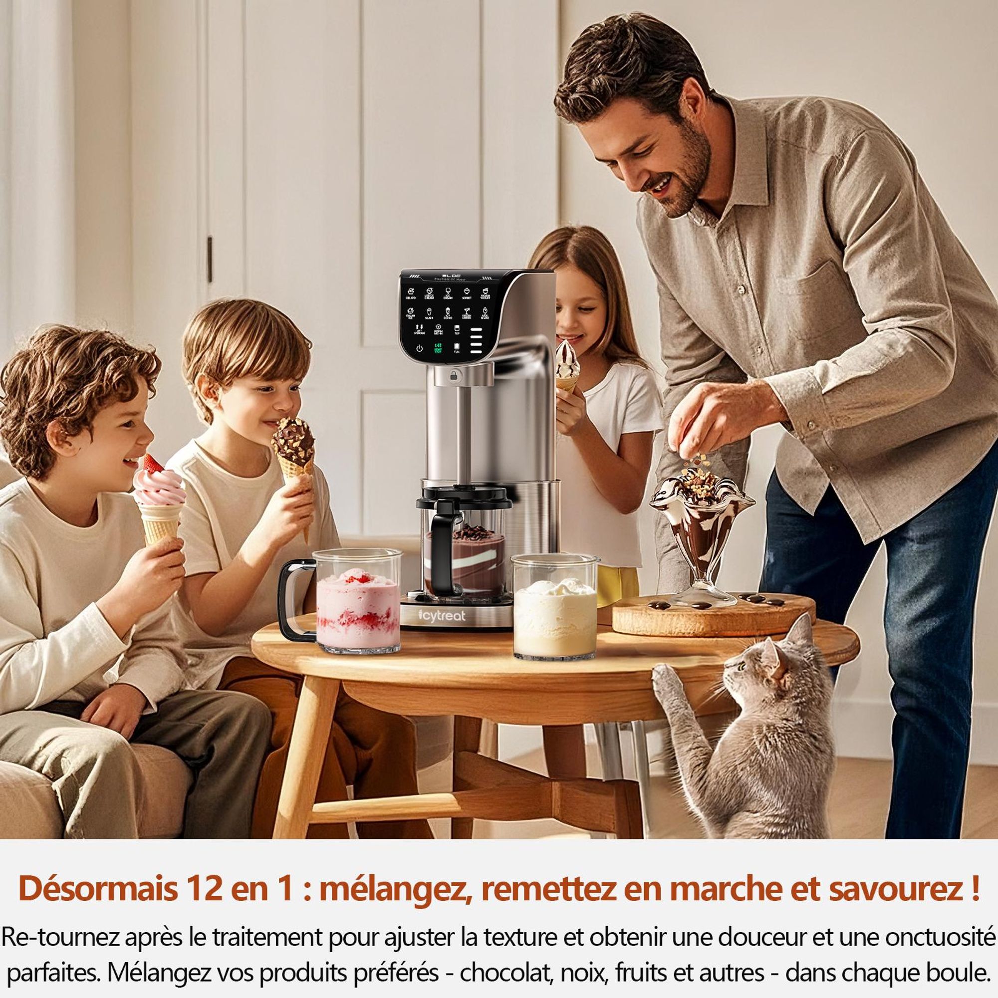 IcyTreat IC-1010 EU Sorbetière 12 en 1 - e CE Puissance 500 W Capacité 568 ml Inclus 3 récipients à glace en Tritan - Argent