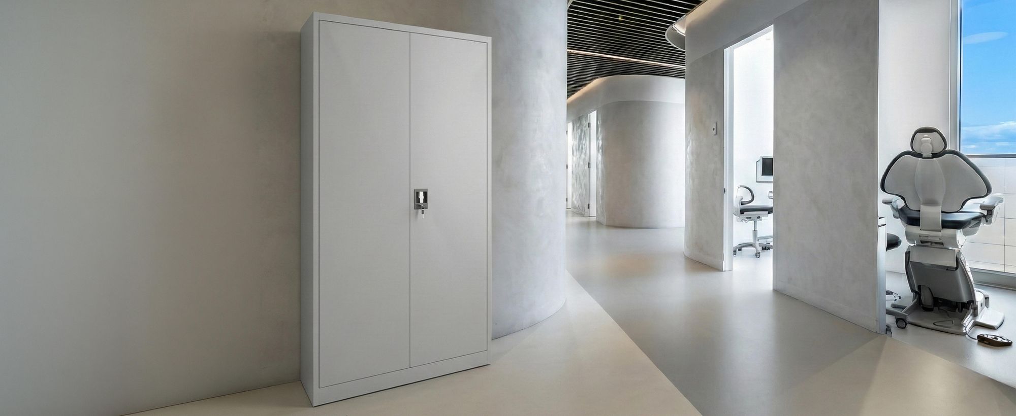 Muralo Sozialraumschrank aus Stahl MEHRZWECKSCHRANK für Büro Stahlschrank für Dokumente Akten Hellgrau 90x45x185cm
