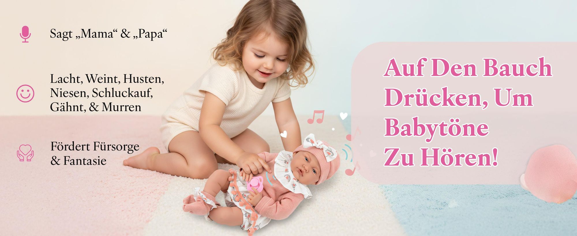 Interaktive Babypuppe Lili 41 cm – realistischer Babylook mit Geräuschen und Zubehör