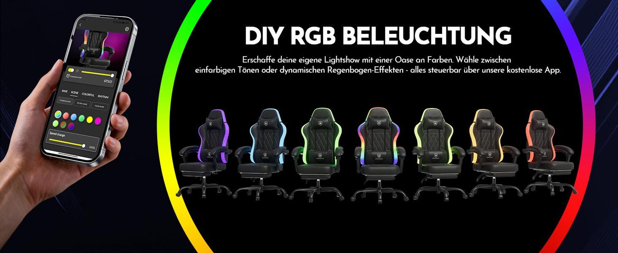 GTPLAYER Gaming Stuhl, Bürostuhl, Gaming Chair mit LED Lichtleiste, Gamer Stuhl, Rückenlehne mit Aufbewahrungstasche Ergonomischer PC Stuhl