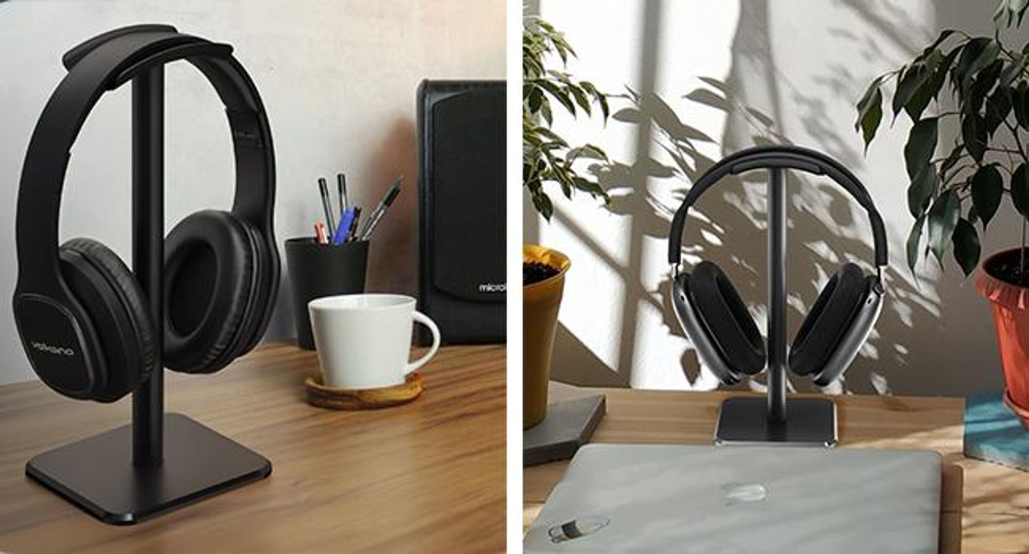 KRUMAD Kopfhörerständer Headset Halterung, Gaming Headset Ständer, freistehend, Kopfhörerhalter für Schreibtisch, Büro, Schwarz