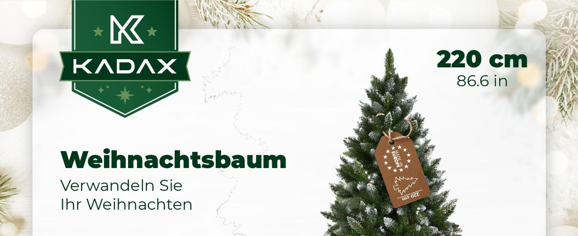 KADAX künstlicher Weihnachtsbaum mit silbernen Kügelchen und Raureif, 220cm Tannenbaum aus PVC