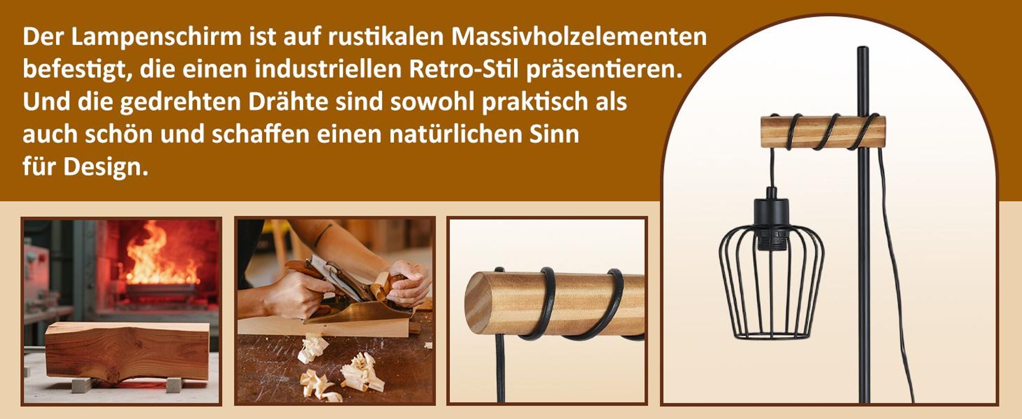 ZMH Stehlampe Holz Schwarz Stehleuchte Wohnzimmer Vintage stehend Standleuchte im Industrialaus Metall E27 Fassung 152cm Retro Standlampe
