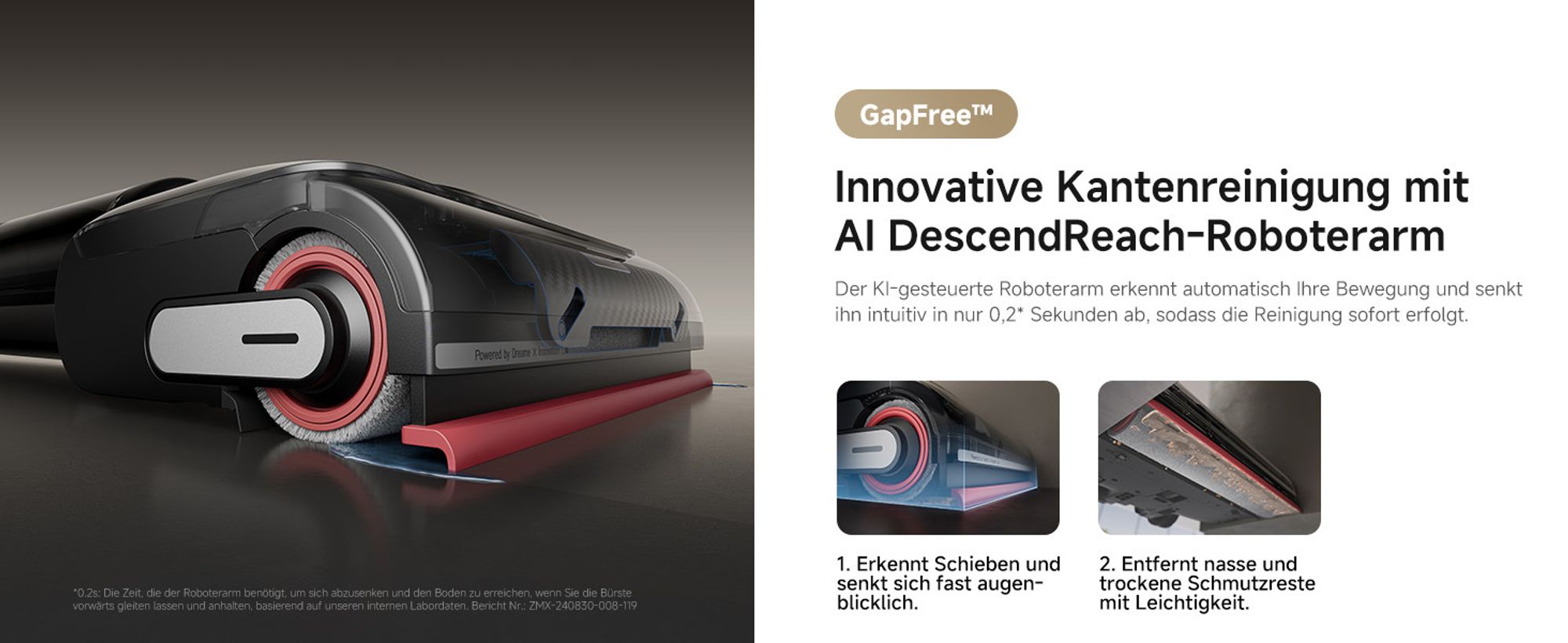 DREAME H15 Pro Nass- und Trockensauger, GapFree AI DescendReach Roboterarm, dreifache Kantenabdeckung, 21kPa Saugleistung, 0 Tangle, 180° Lie-Flat