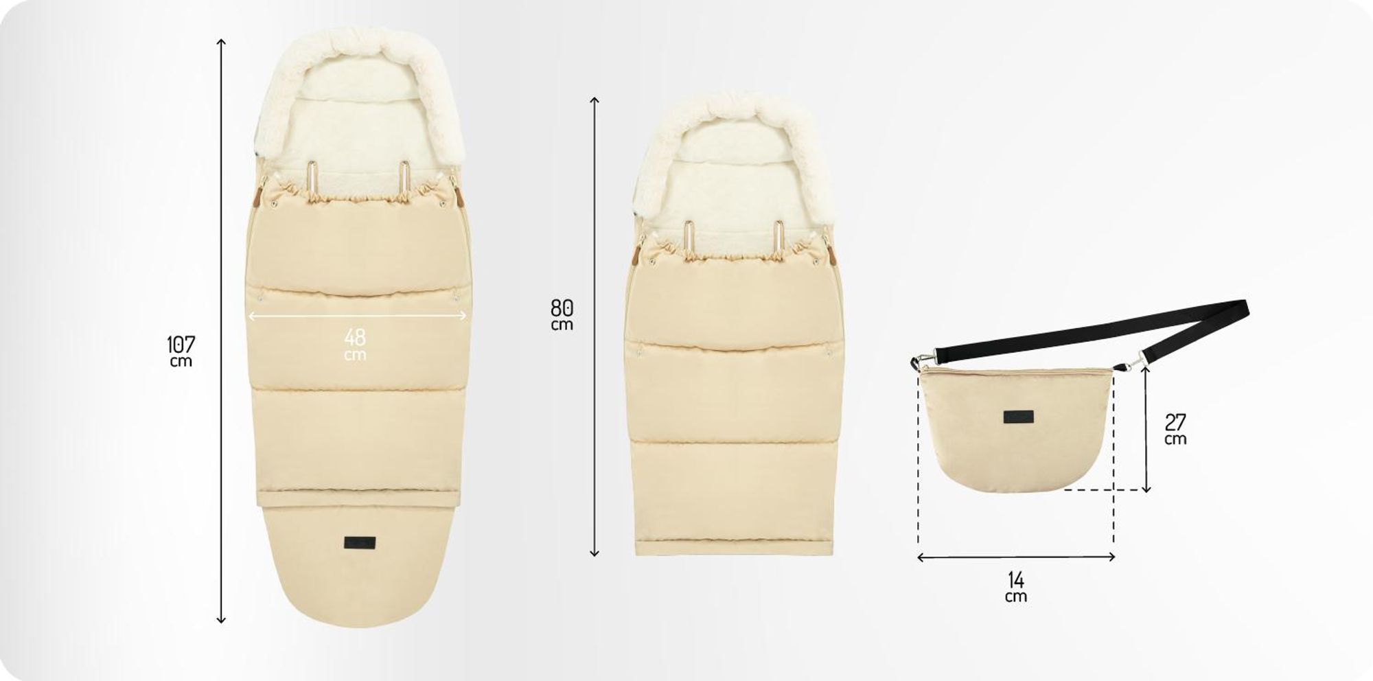 MoMi SARDI – 2-in-1 Fußsack & Tasche für Kinderwagen, abtrennbar zur Tasche, mit Fleece-Futter & Gurtschlitzen – Beige