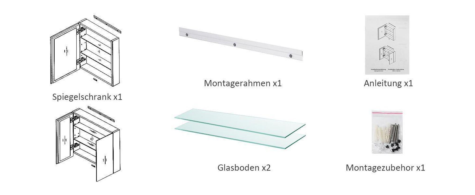 EMKE Spiegelschrank und Spiegellampen,60x65x14.5cm 2 Glasböden Weiß Badspiegelschrank und Weiß Wandleuchten Neutral Licht 4200k
