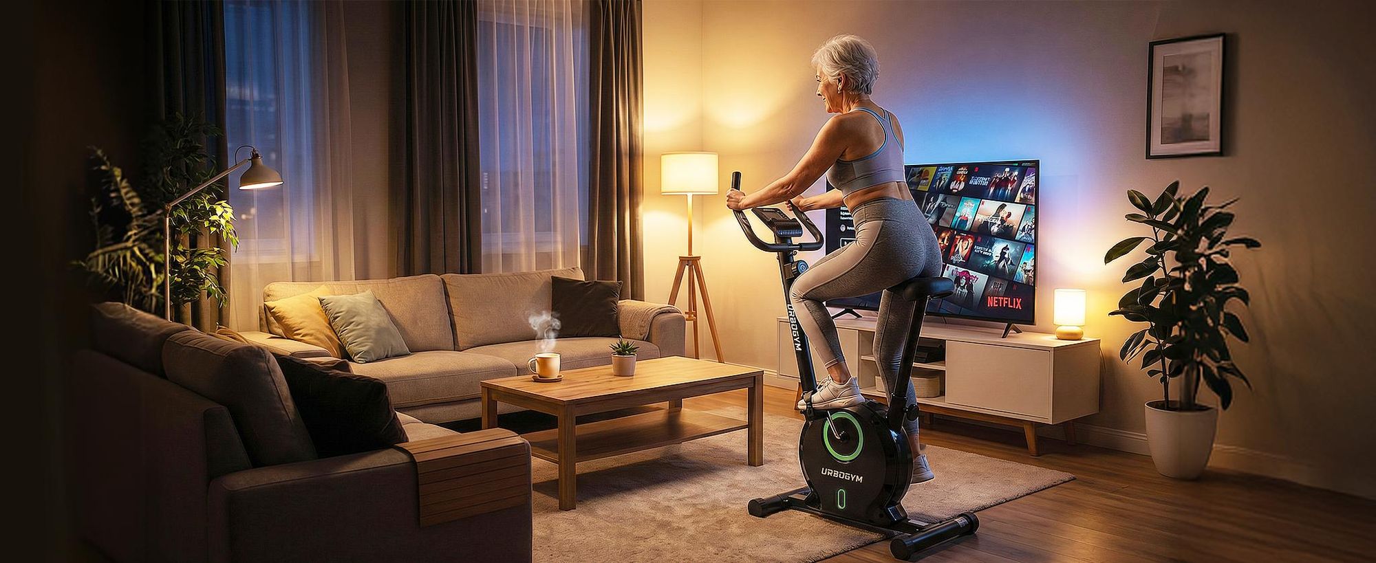 URBOGYM BAY GREEN Heimtrainer – Magnetisches Fitnessbike mit 3-kg-Schwungrad, 8 Widerstandsstufen, bis 110 kg