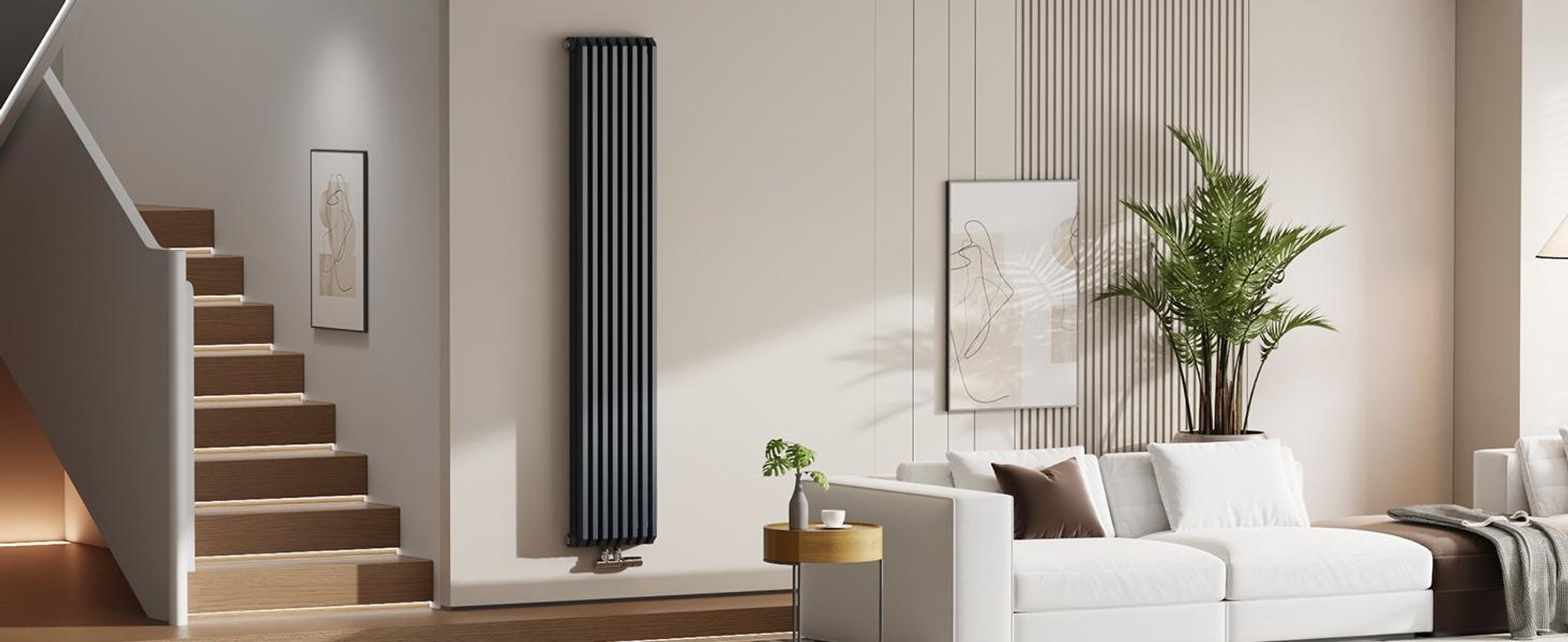 EMKE Radiateur design en forme de D 1800x348mm 1611W Red Dot Award Winner Anthracite - Montage vertical, pour 21,5 m², salle de bain & salon sans radiateur