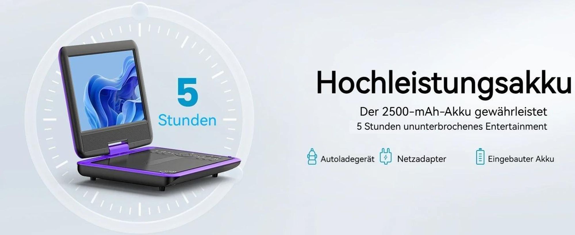11,5" Tragbarer DVD-Player mit 9,5" HD-Schwenkbildschirm ideal fürs Auto Memory-Playback-Funktion und 4-6 Stunden Akkulaufzeit Kein Blu-ray-Support