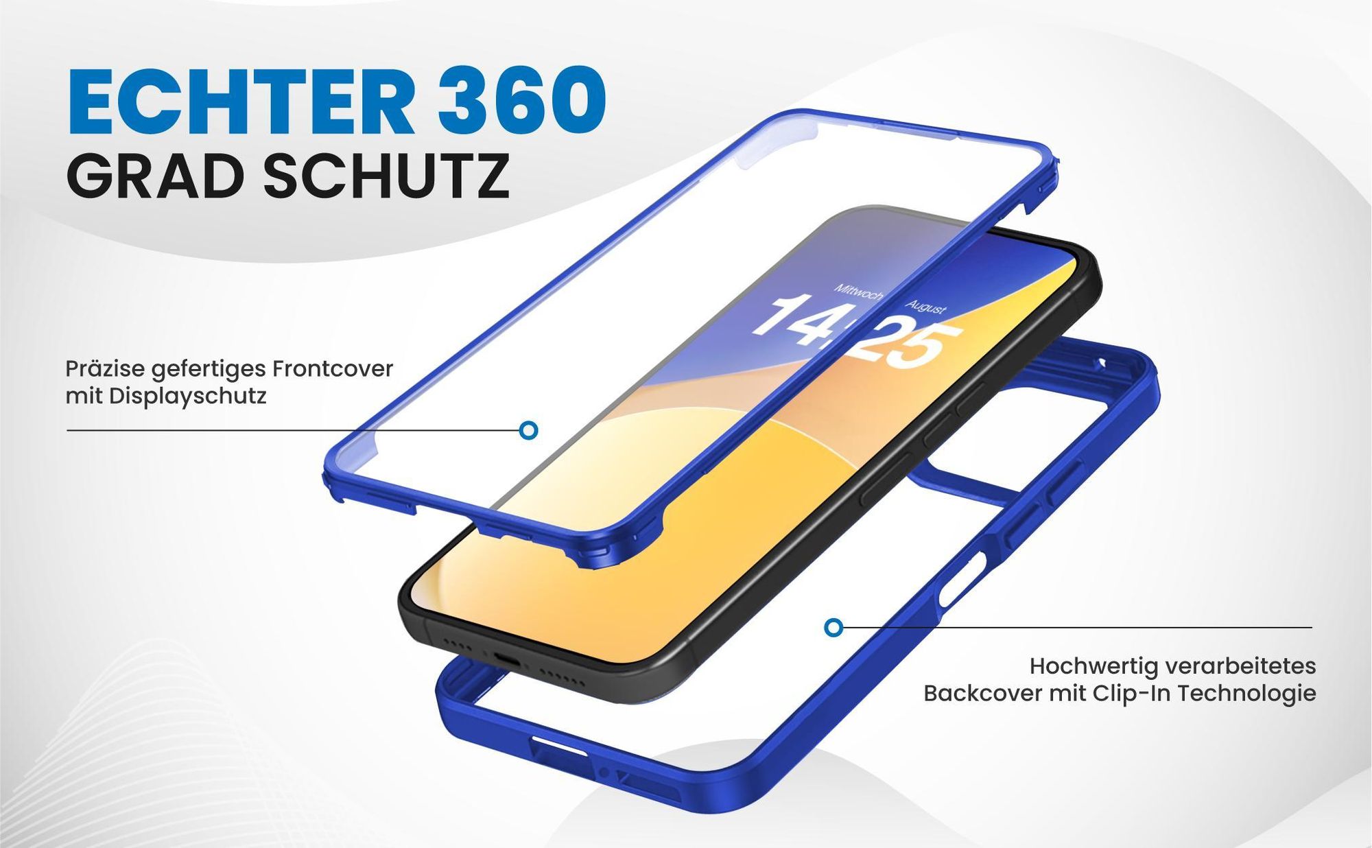 Blaues 360 Grad Case für Xiaomi Redmi Note 14 5G mit Schutz von beiden Seiten