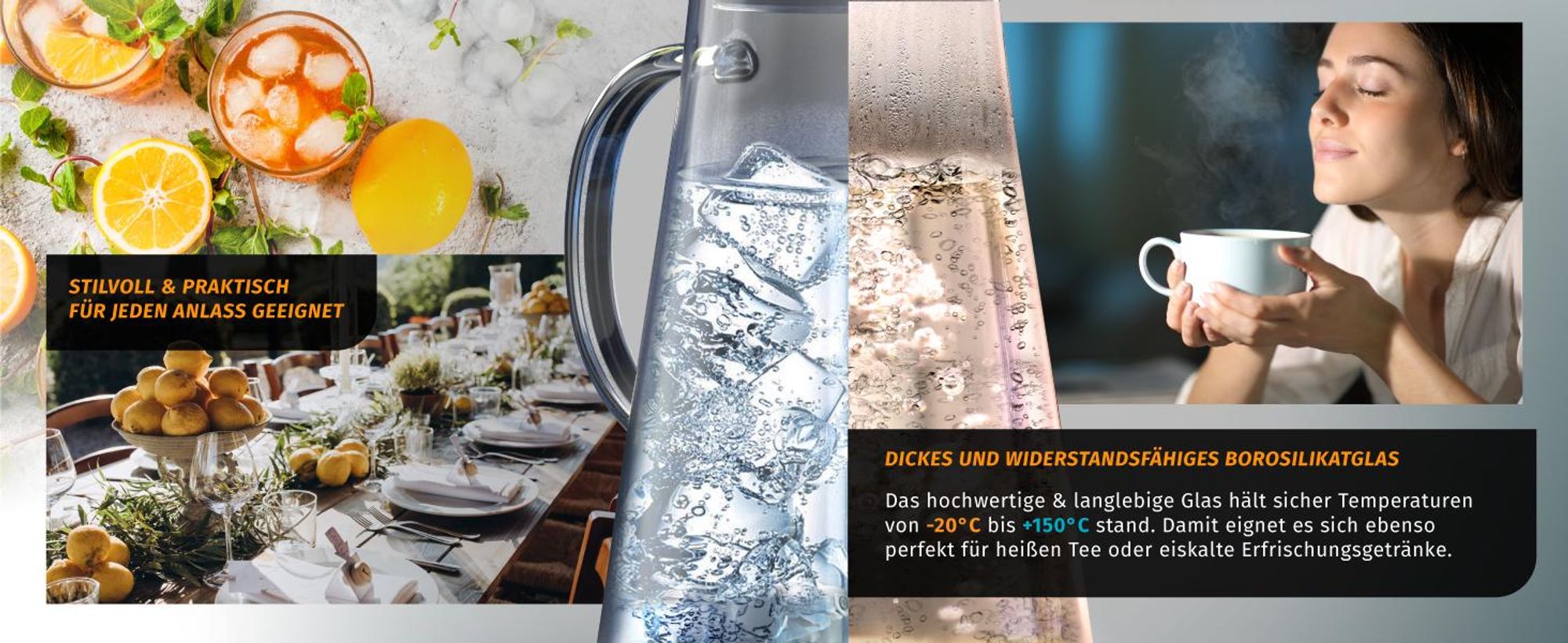 Arendo Glaskaraffe mit Deckel und Griff, Glas Karaffe, Glaskrug, Wasserkrug, Glaskanne, 1,9L