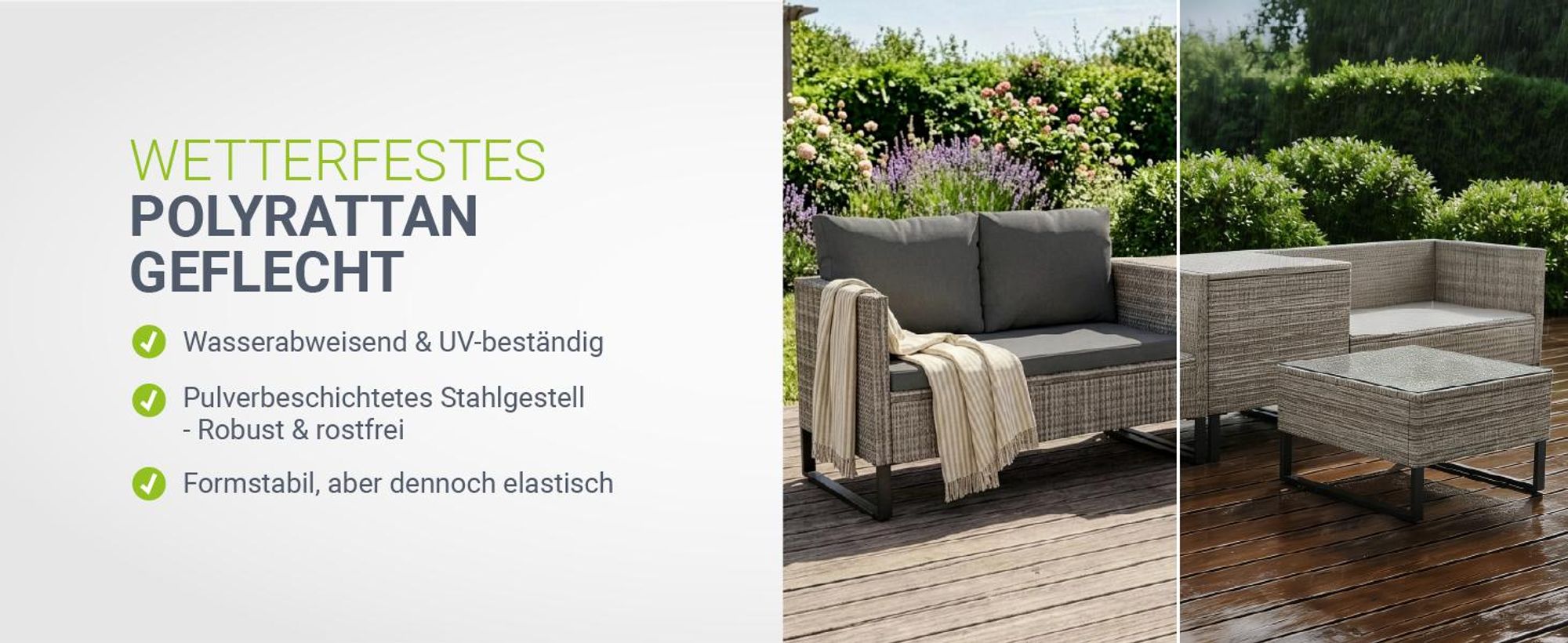 Juskys Polyrattan Lounge Santorini - Sitzecke mit Beistelltisch & Auflagenbox - Grau