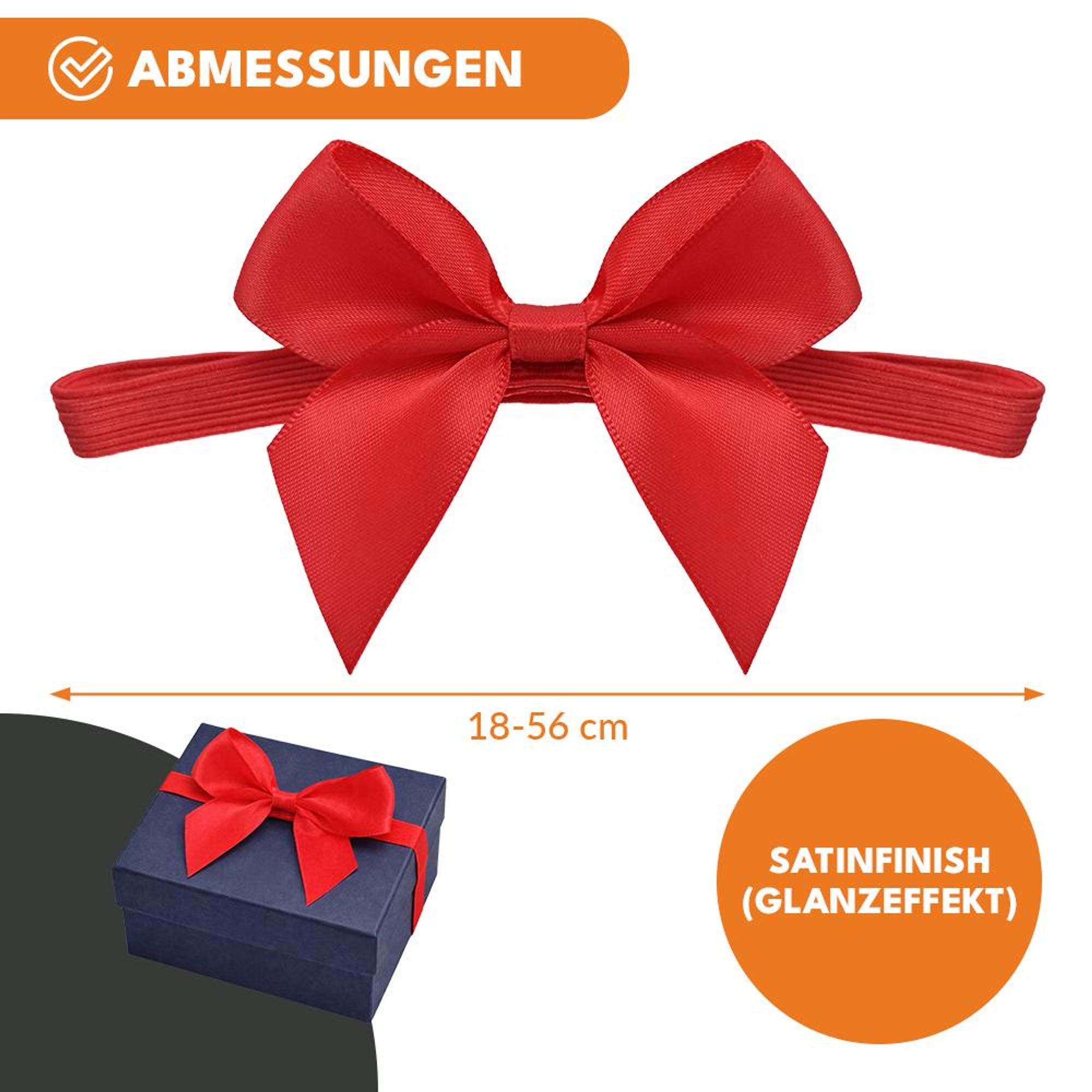 KRUMAD 10x Große Rote Geschenk Schleife mit Gummiband, Satinoptik Dekoschleifen für Geschenkverpackung, Weihnachten & Events, 18–56 cm