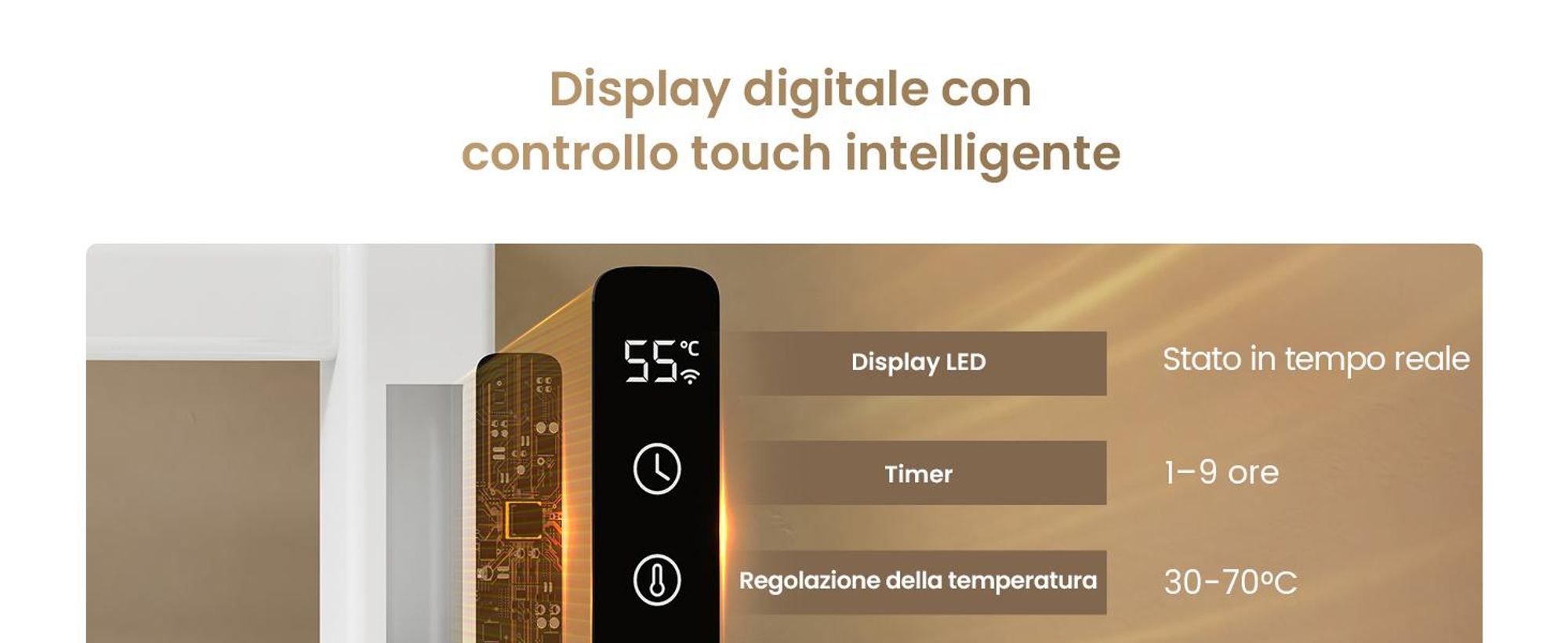 EMKE Scaldasalviette elettrico 1000x500 mm, 280W, doppia fila, tubi piatti, ripiano e ganci, WiFi Tuya Alexa, bianco lucido