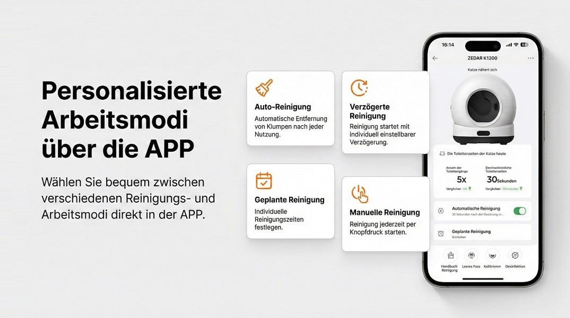 Zedar K1200 PRO - Automatische Katzentoilette - Selbstreinigende Katzentoilette - Inkl. App -Mit Katzenstreumatte und 3 Rollen Auffangbeutel - 82L XXL