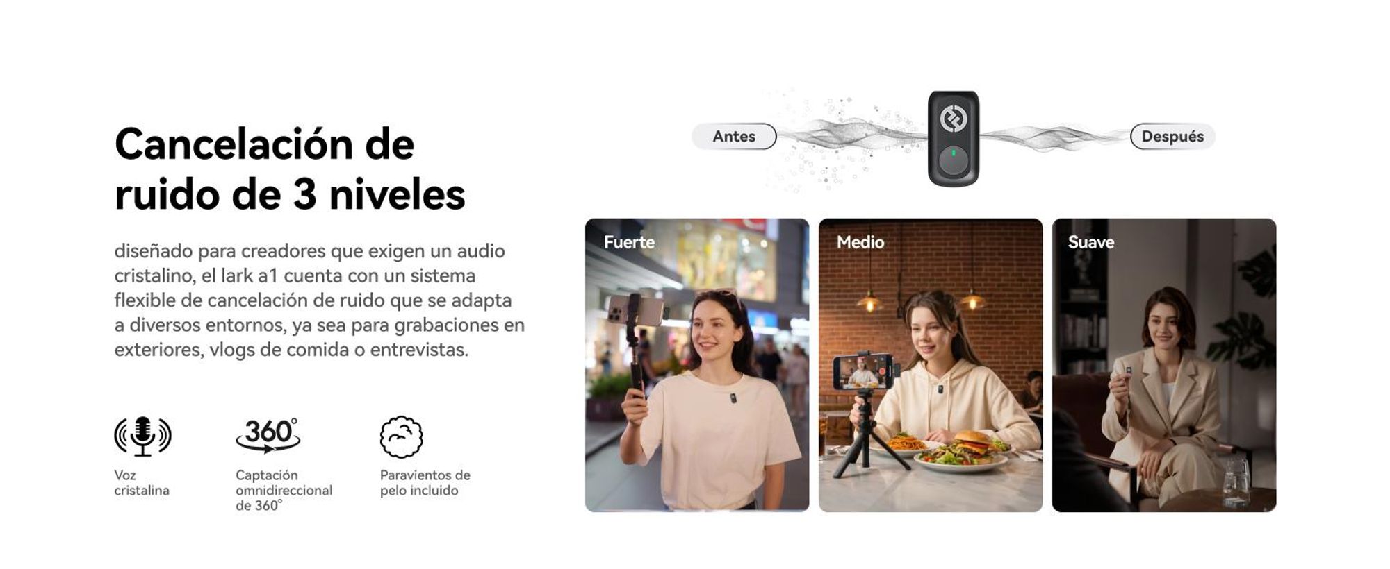 Hollyland Lark A1: Micrófono inalámbrico para iPhone y Android, con resolución de 48 kHz/24 bits, supresión inteligente de ruido y diseño mini magnético, ideal para YouTube