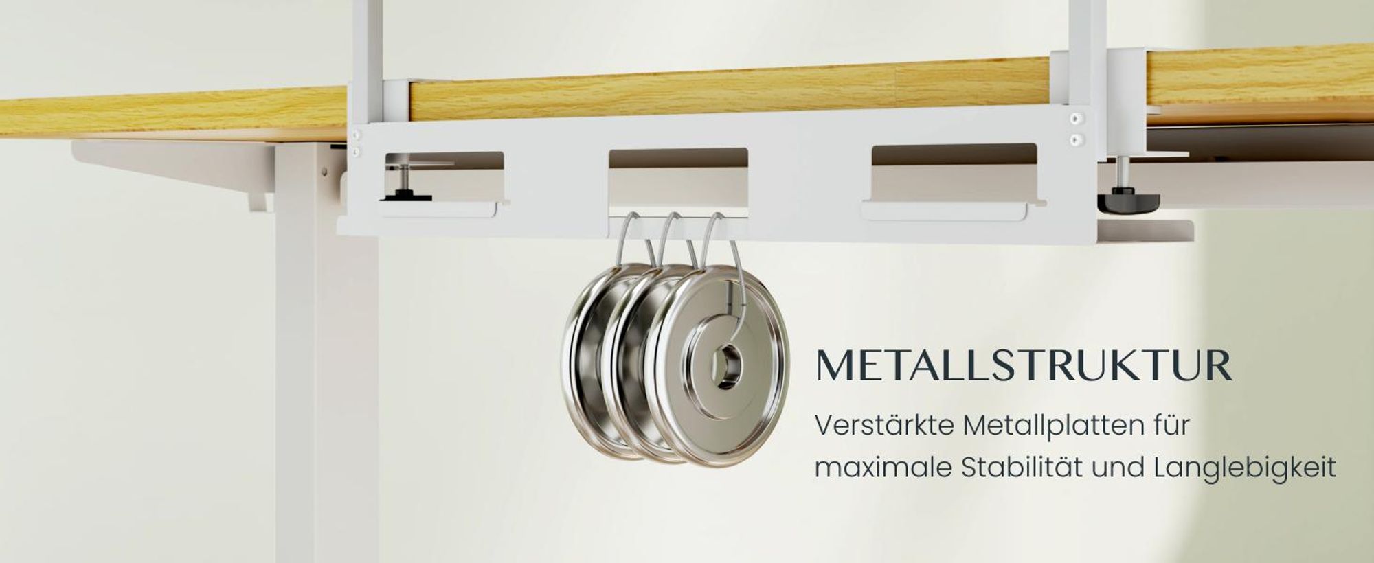 FLEXISPOT Monitorständer mit Klemme, 2 Ablagen, Kabelmanagement, 20 kg Tragkraft, 100 x 20 cm, bis 25 mm Tischplatte, Weiß