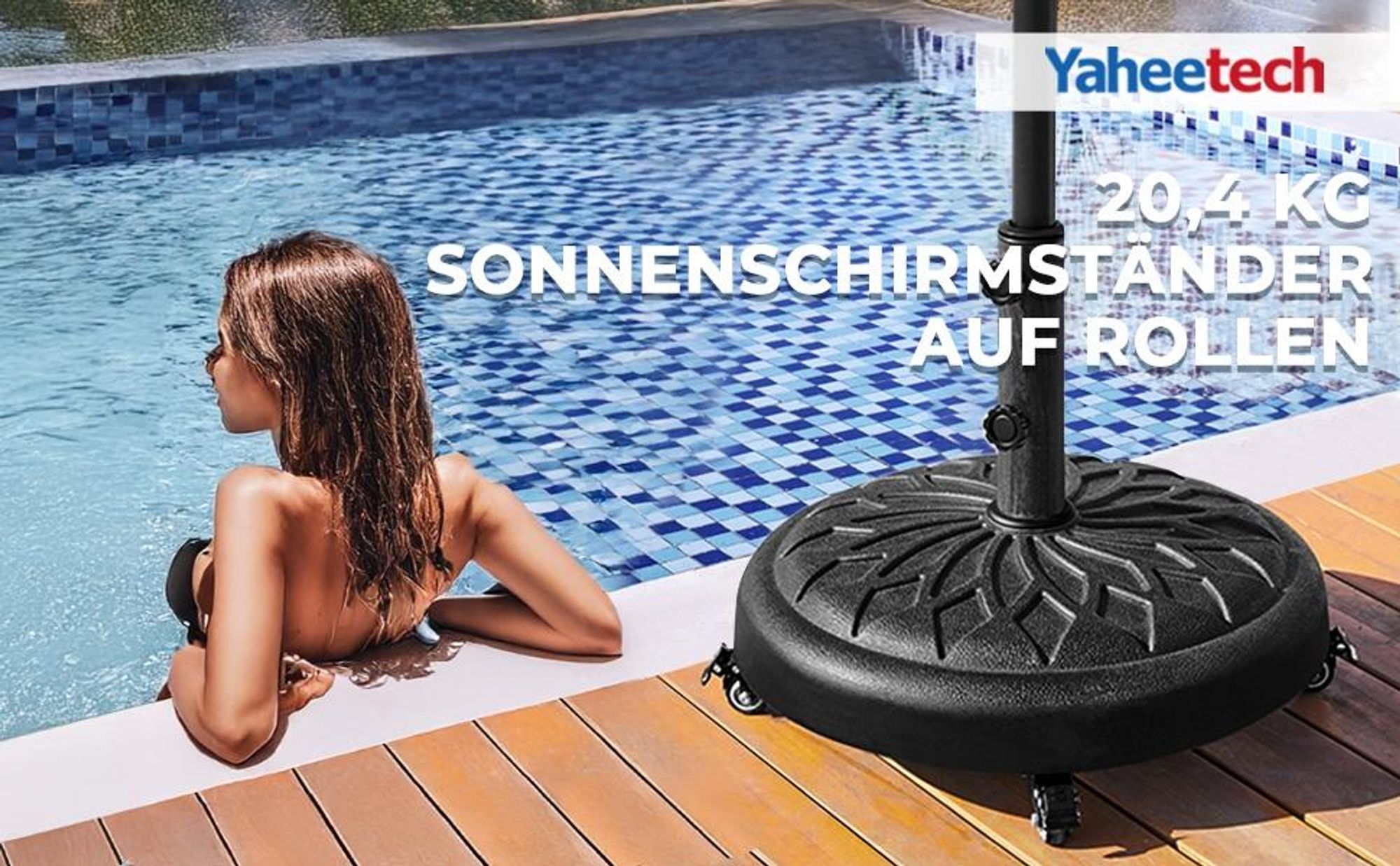 Yaheetech Sonnenschirmständer mit Rollen 20,6 kg, für Schirmstangen von ø34/38/48 mm, für Garten/Balkon/Strand, Schwarz