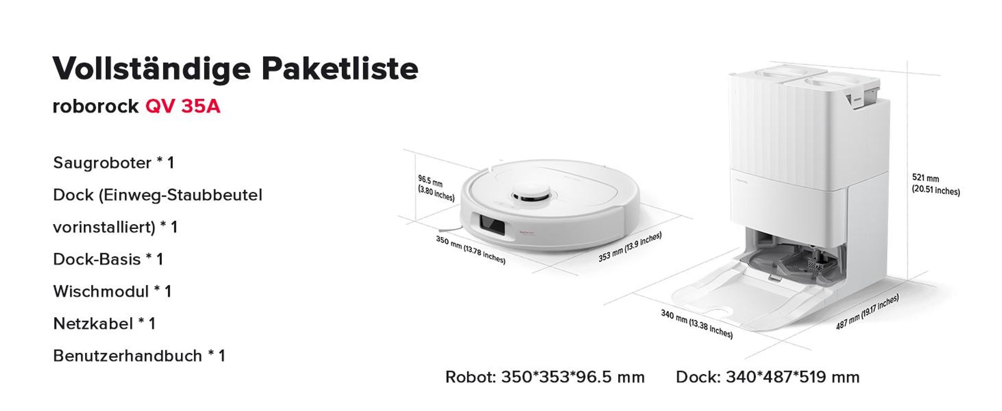 Roborock QV 35A Staubsauger Roboter 8.000pa(Upgrade von Qrevo/Qrevo Plus),Anti-Verfilzungs-Seitenbürste, PreciSense LiDAR, All-in-One Dock, Weiß